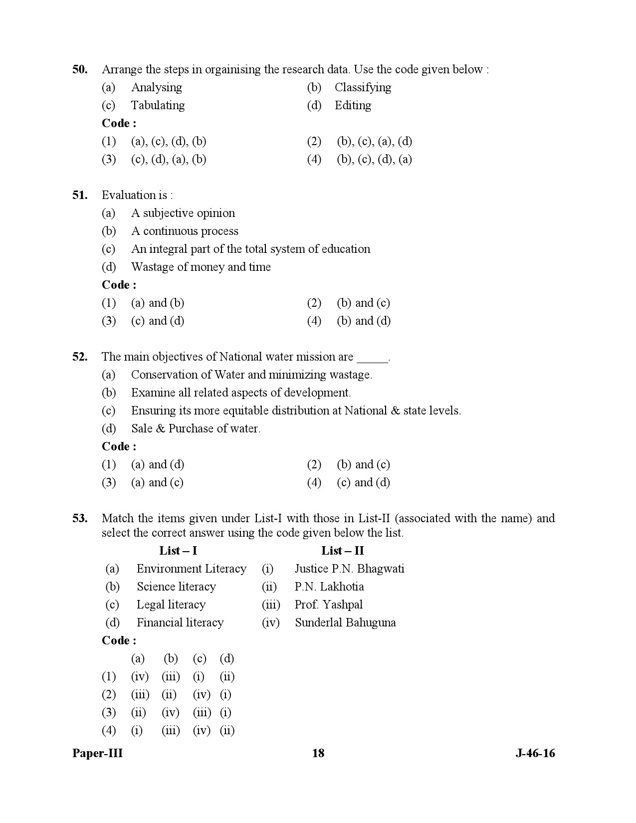 UGC NET Adult Education Question Paper III July 2016 18