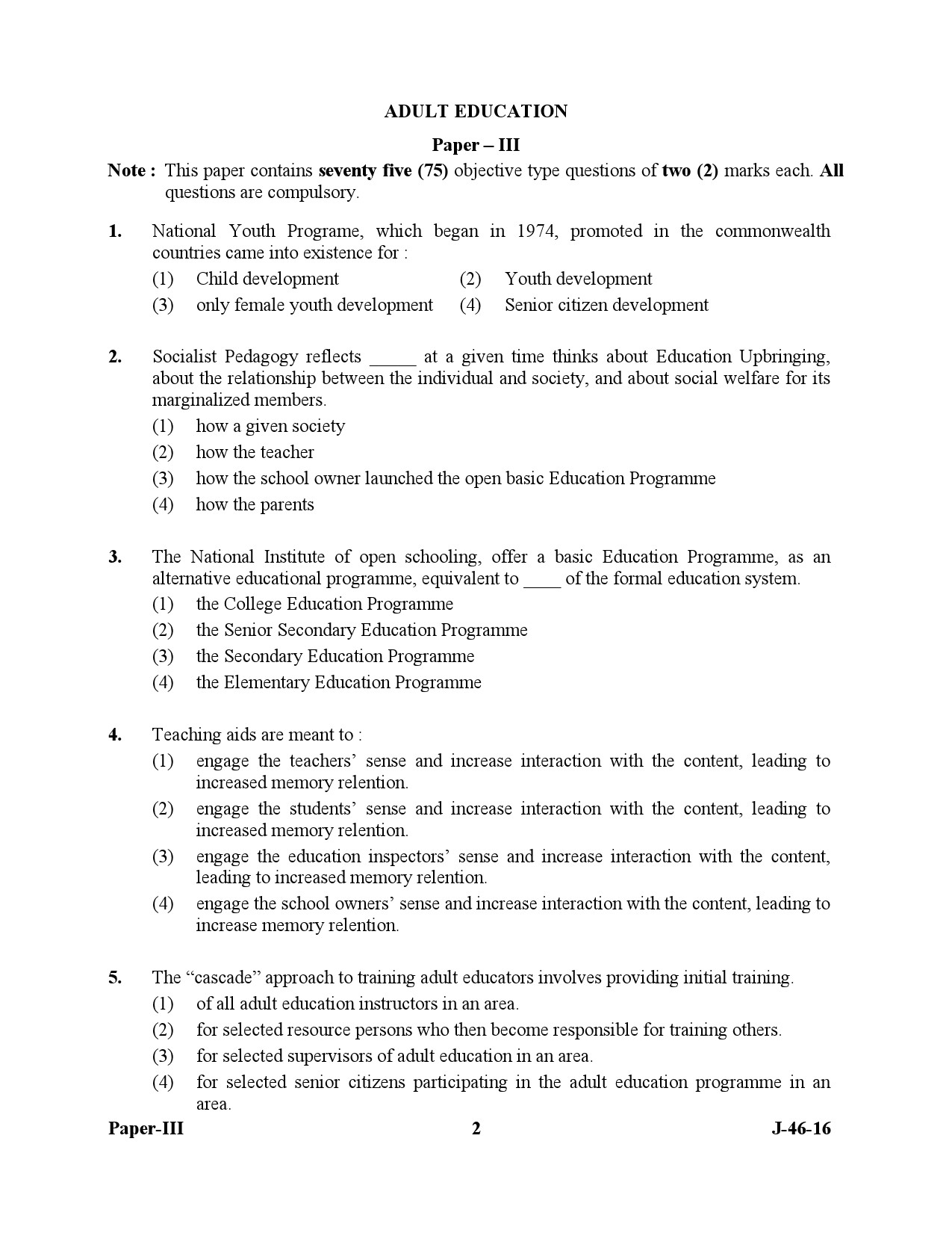 UGC NET Adult Education Question Paper III July 2016 2