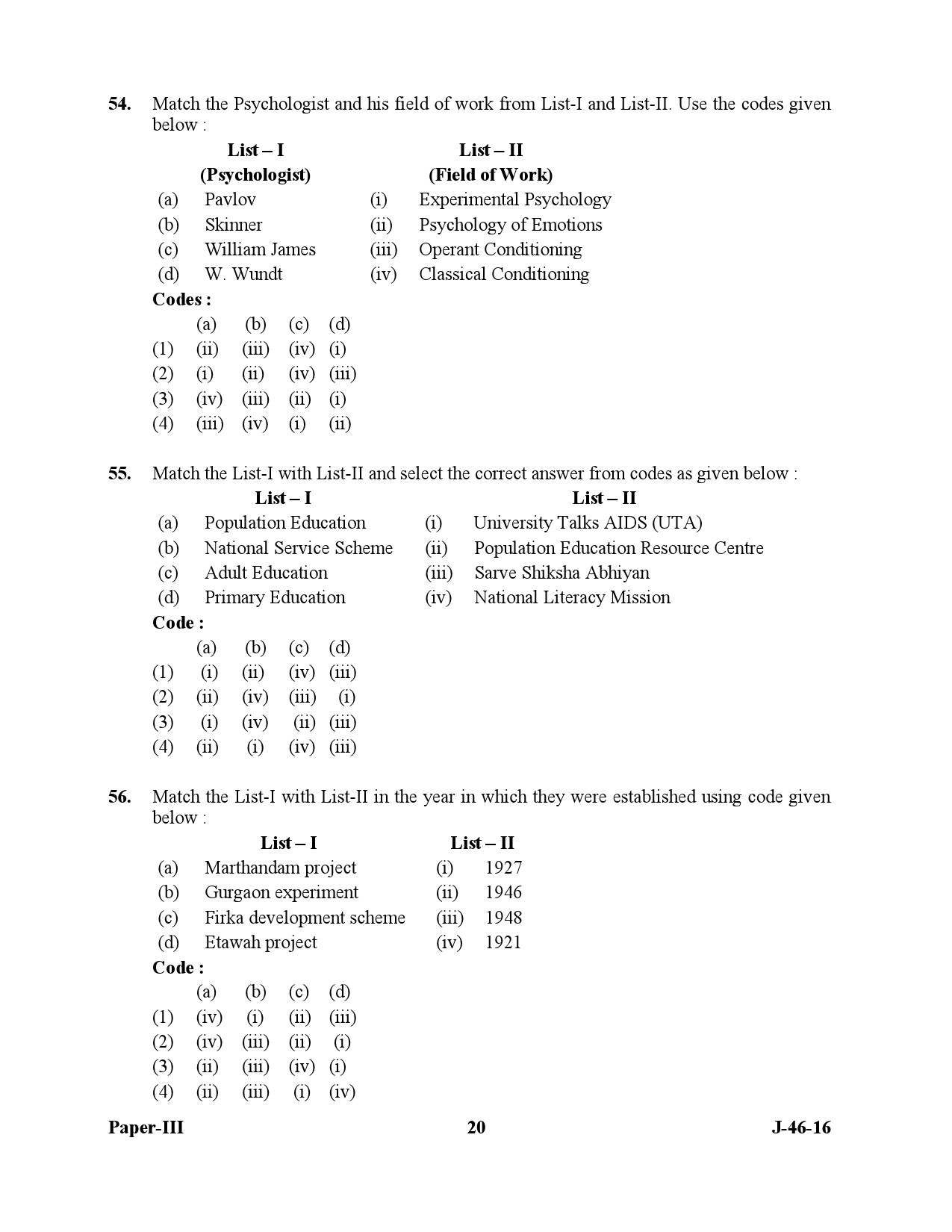 UGC NET Adult Education Question Paper III July 2016 20