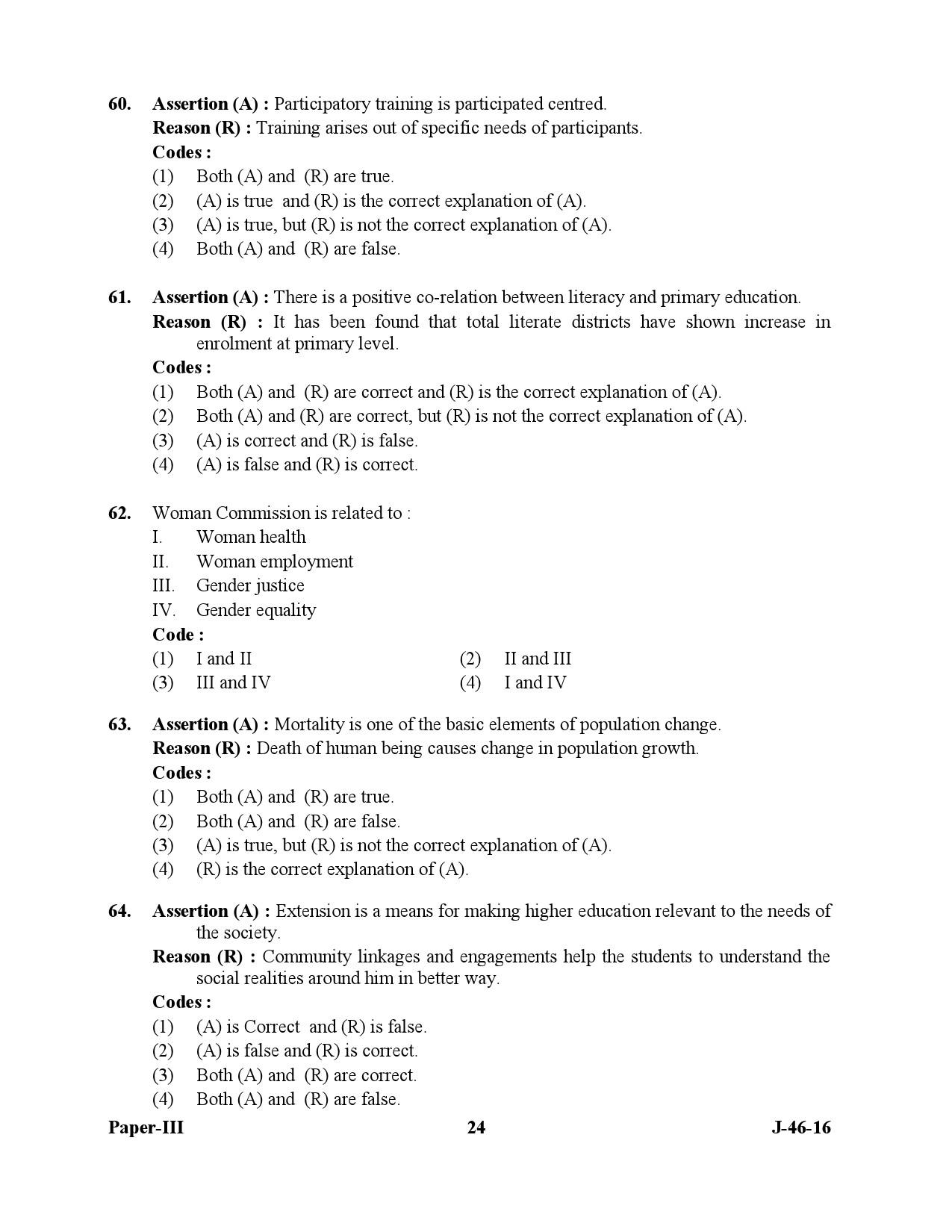 UGC NET Adult Education Question Paper III July 2016 24