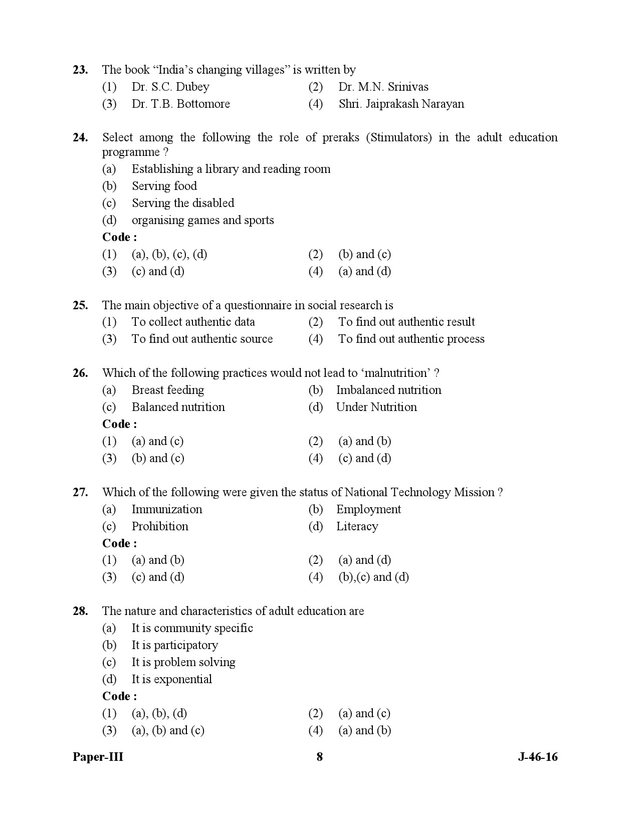 UGC NET Adult Education Question Paper III July 2016 8