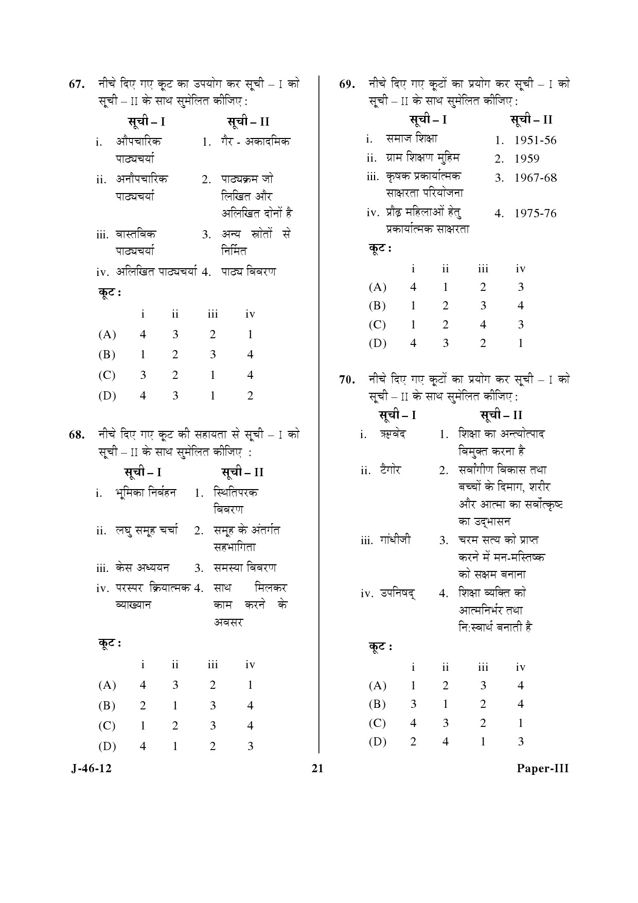 UGC NET Adult Education Question Paper III June 2012 21