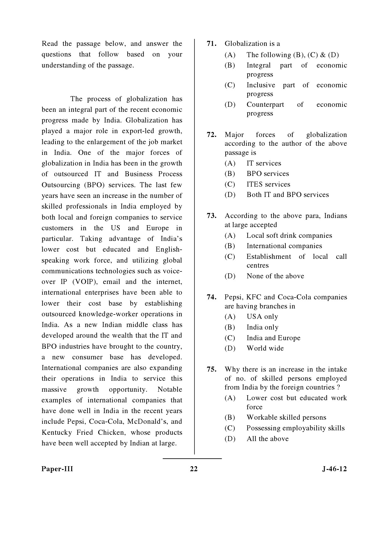 UGC NET Adult Education Question Paper III June 2012 22