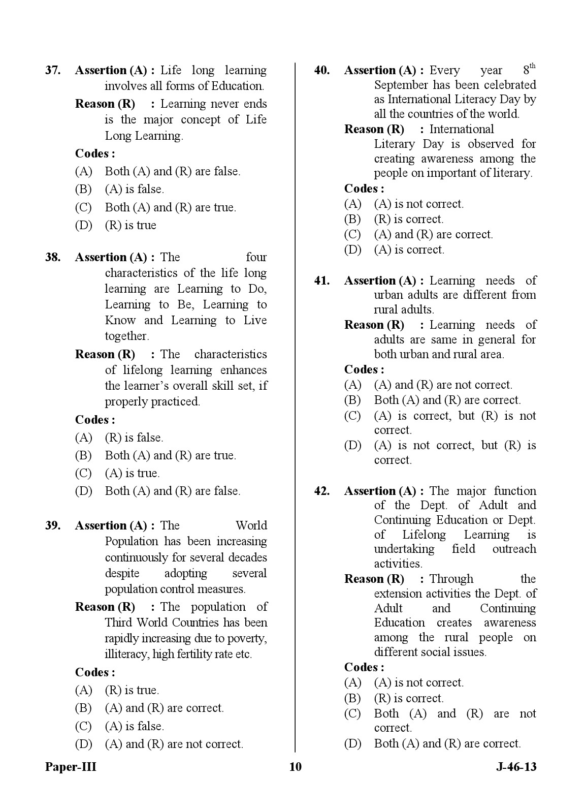 UGC NET Adult Education Question Paper III June 2013 Set 2 10