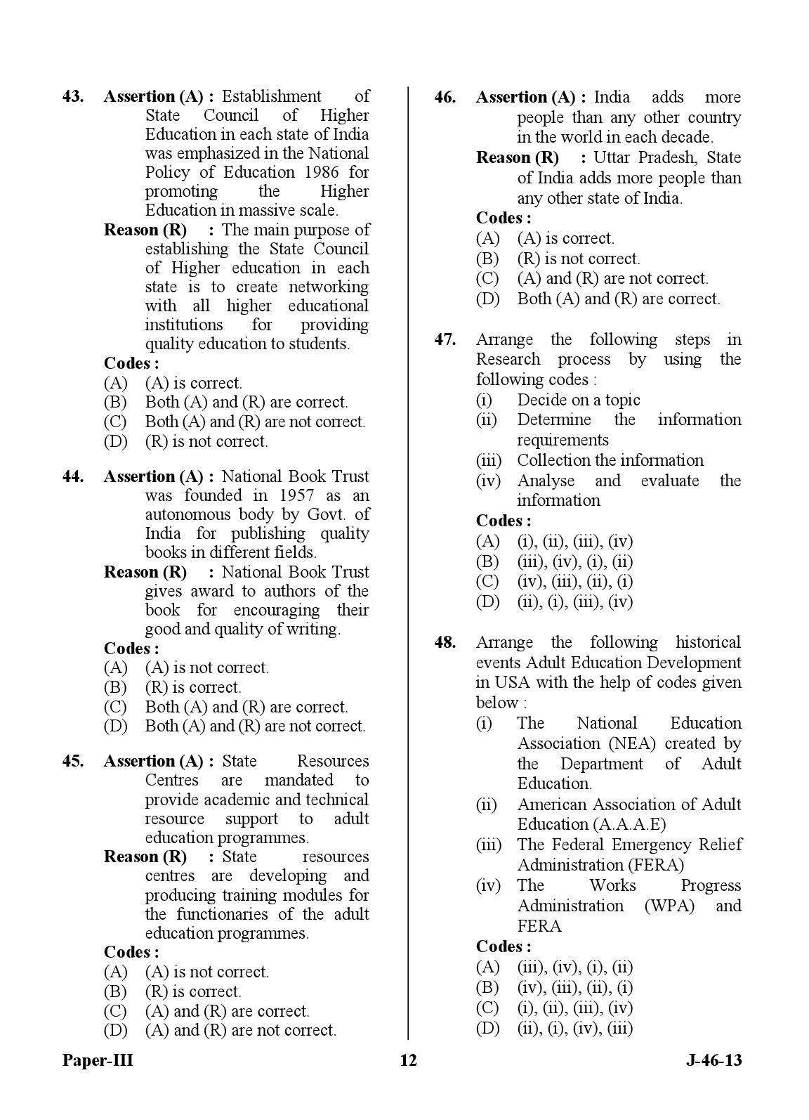 UGC NET Adult Education Question Paper III June 2013 Set 2 12