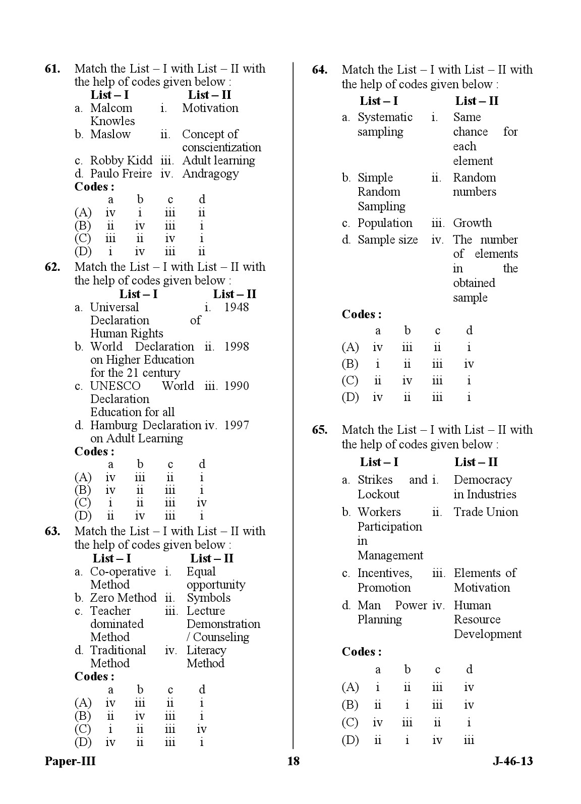 UGC NET Adult Education Question Paper III June 2013 Set 2 18