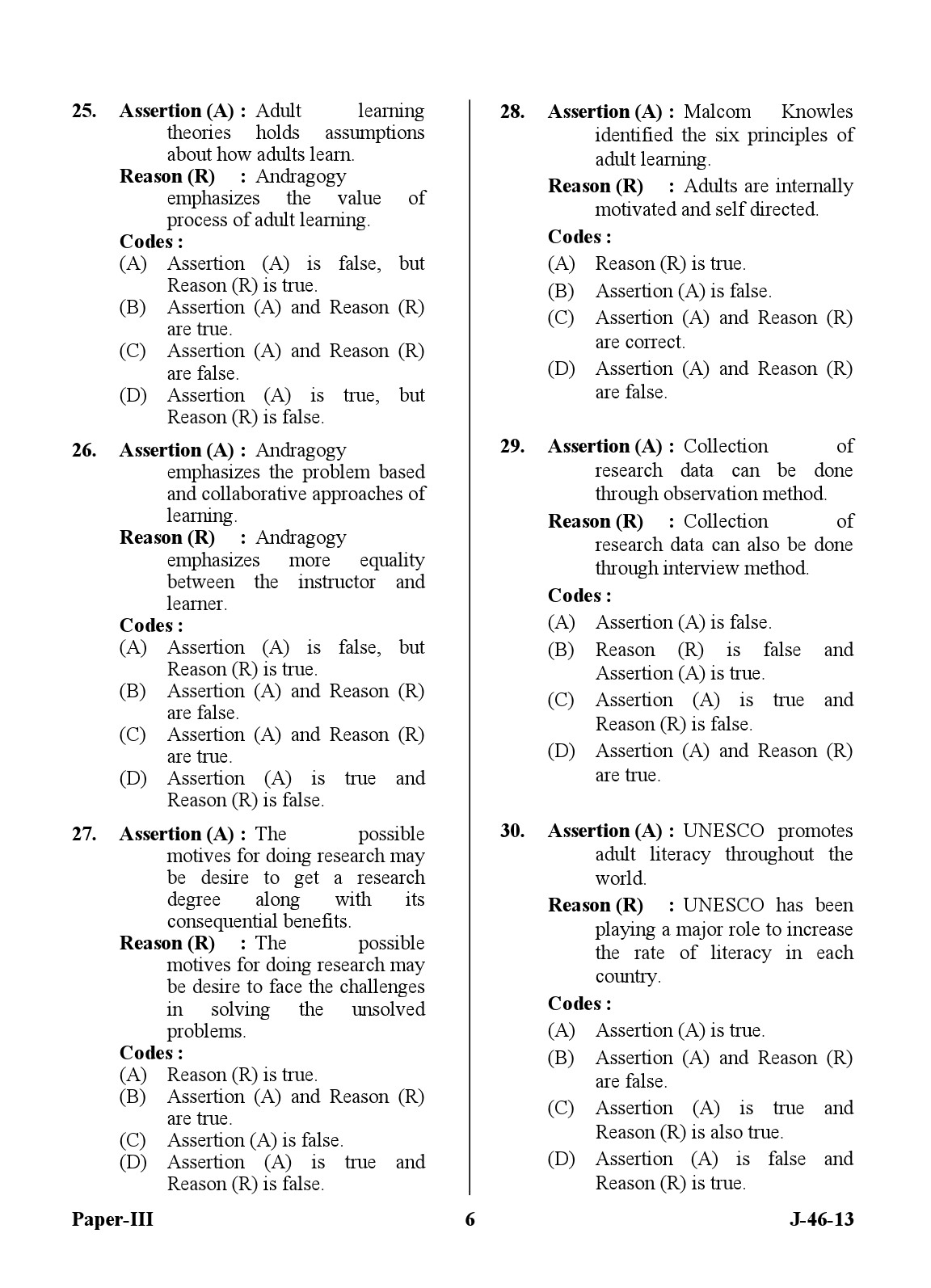 UGC NET Adult Education Question Paper III June 2013 Set 2 6