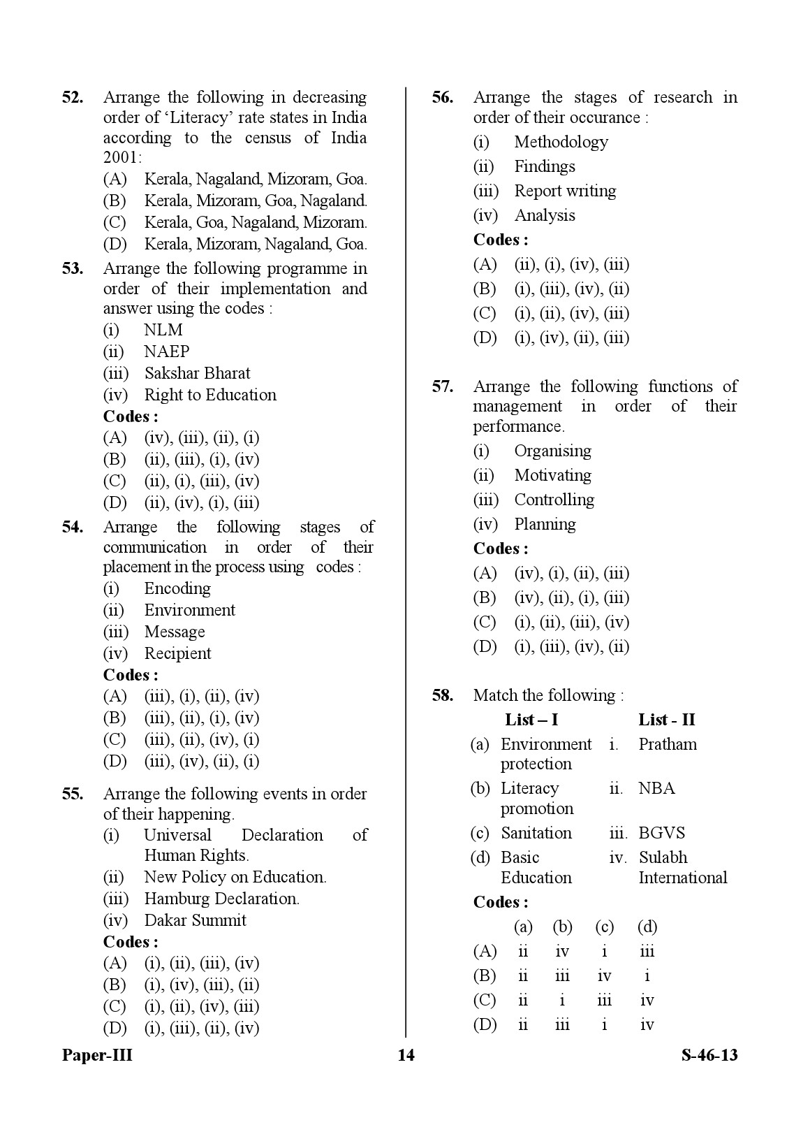 UGC NET Adult Education Question Paper III June 2013 14