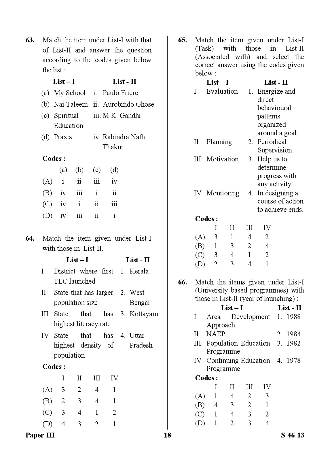 UGC NET Adult Education Question Paper III June 2013 18