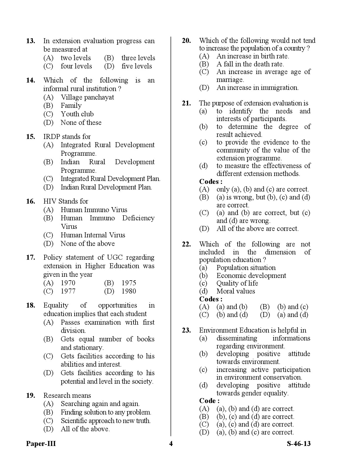 UGC NET Adult Education Question Paper III June 2013 4