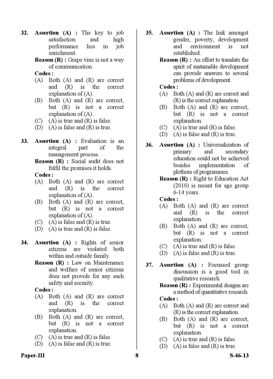 UGC NET Adult Education Question Paper III June 2013 8