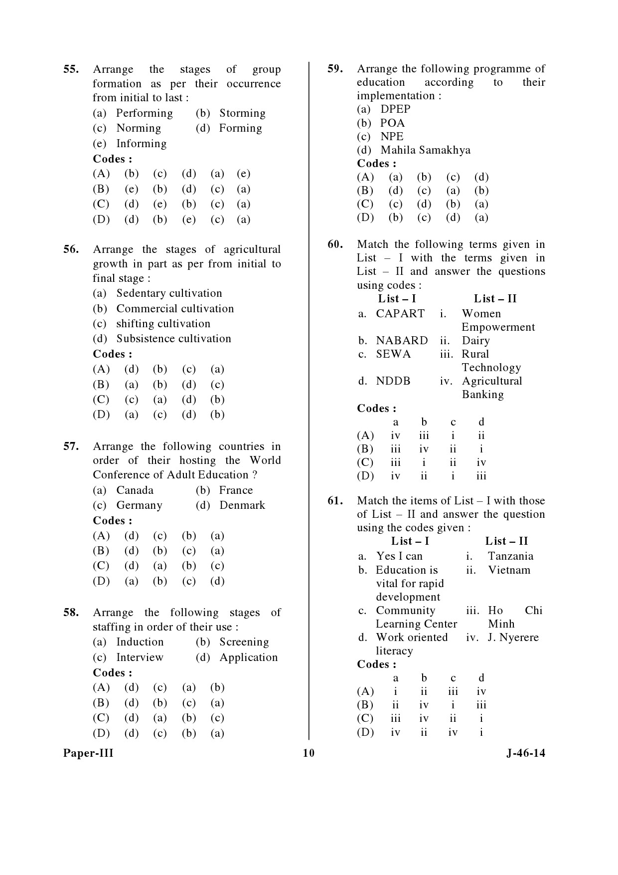 UGC NET Adult Education Question Paper III June 2014 10