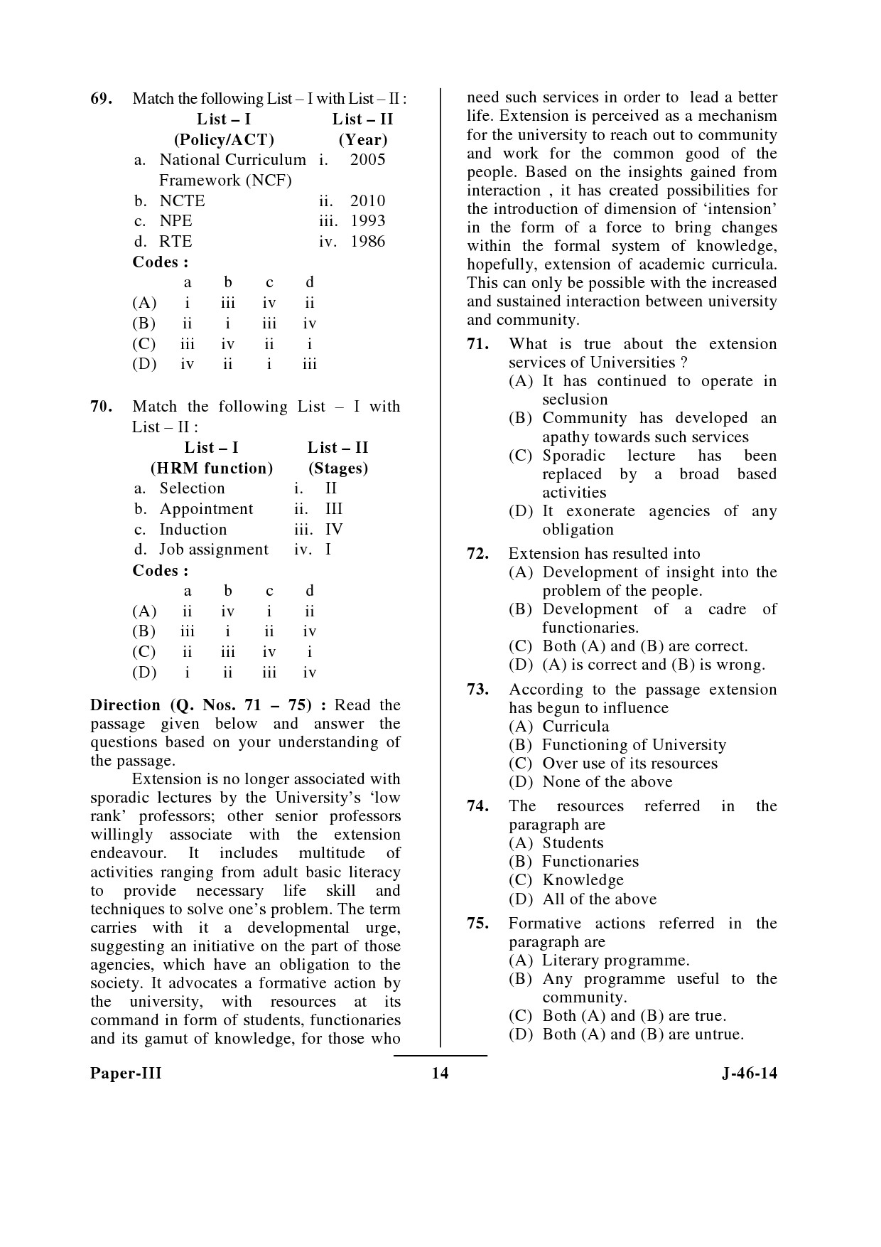 UGC NET Adult Education Question Paper III June 2014 14