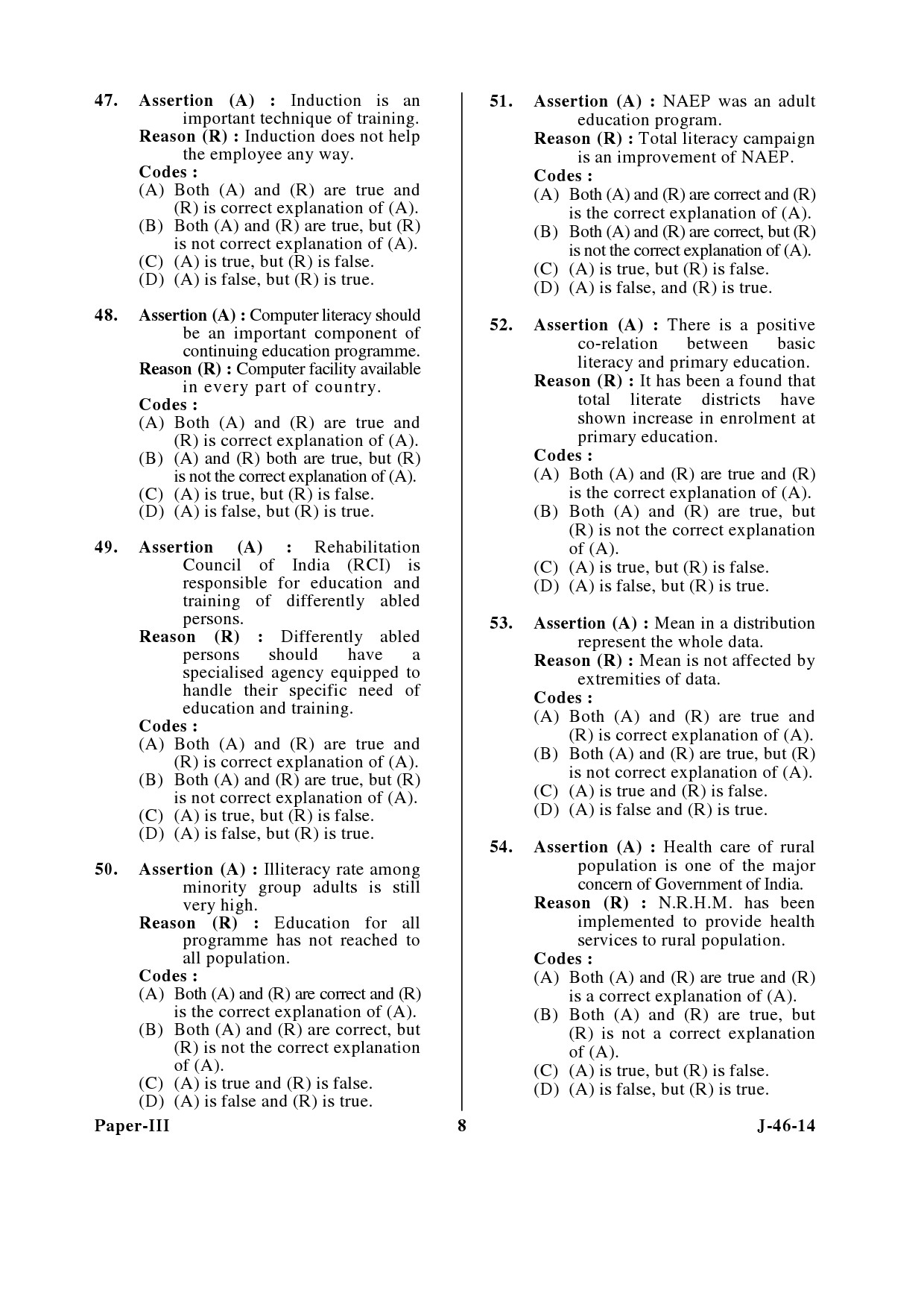 UGC NET Adult Education Question Paper III June 2014 8