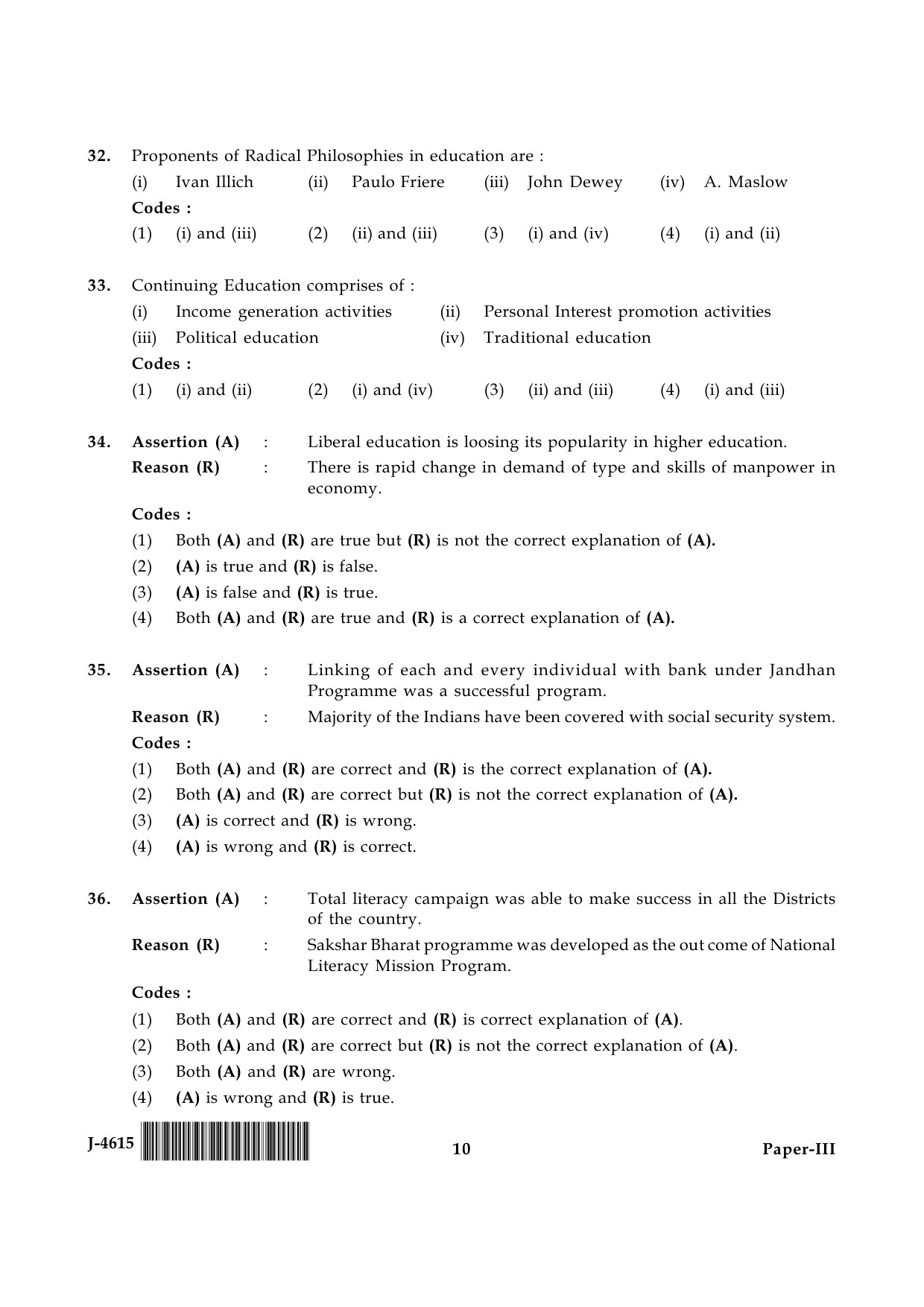 UGC NET Adult Education Question Paper III June 2015 10