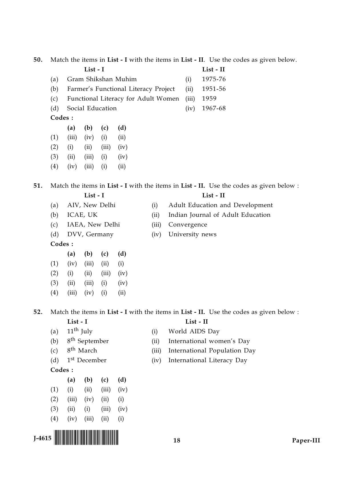 UGC NET Adult Education Question Paper III June 2015 18