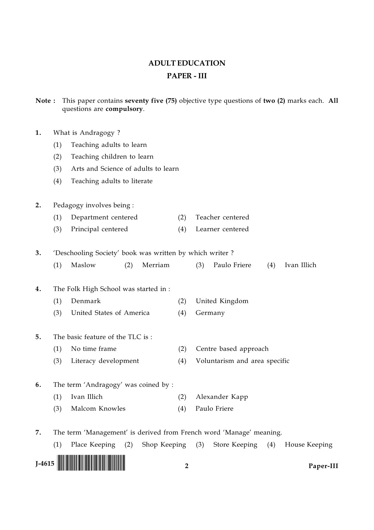 UGC NET Adult Education Question Paper III June 2015 2