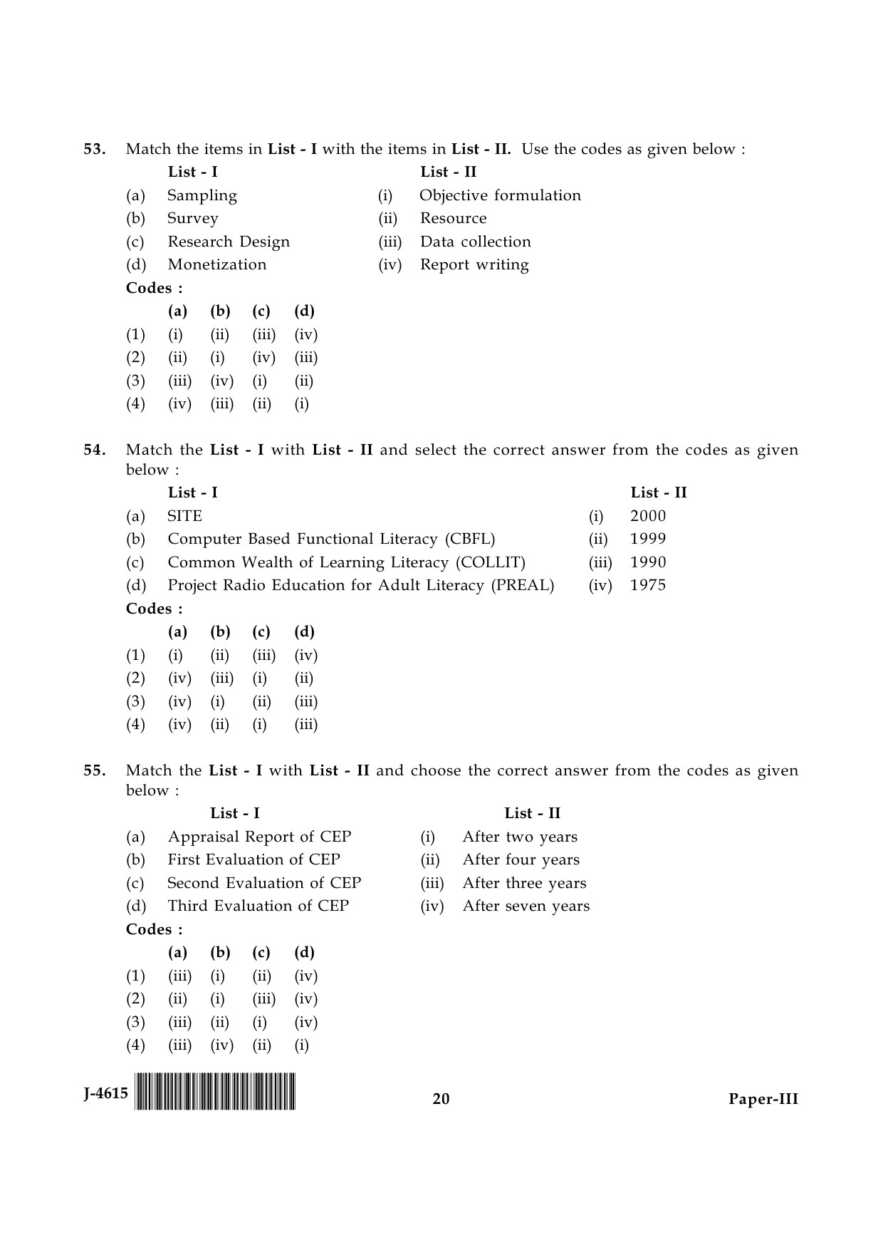 UGC NET Adult Education Question Paper III June 2015 20