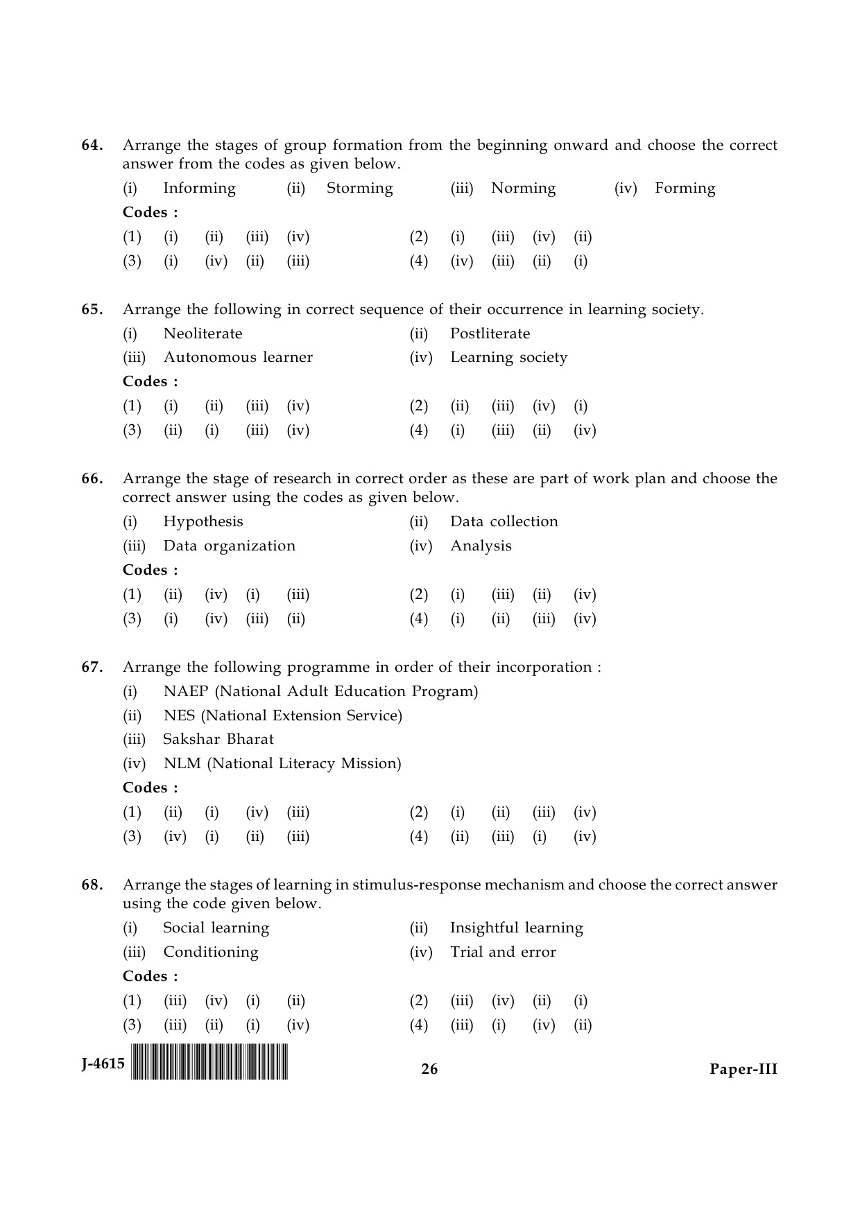 UGC NET Adult Education Question Paper III June 2015 26