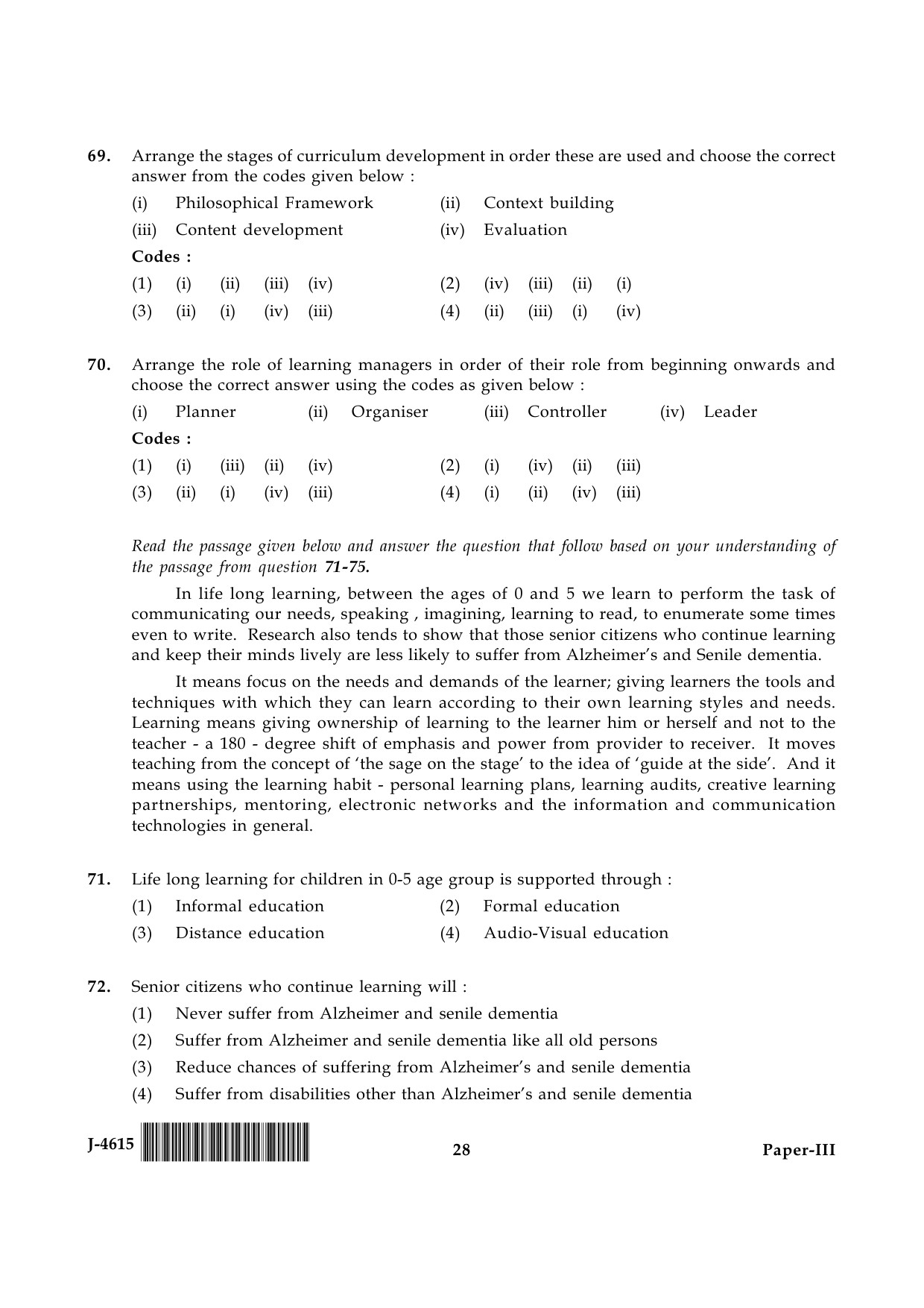 UGC NET Adult Education Question Paper III June 2015 28