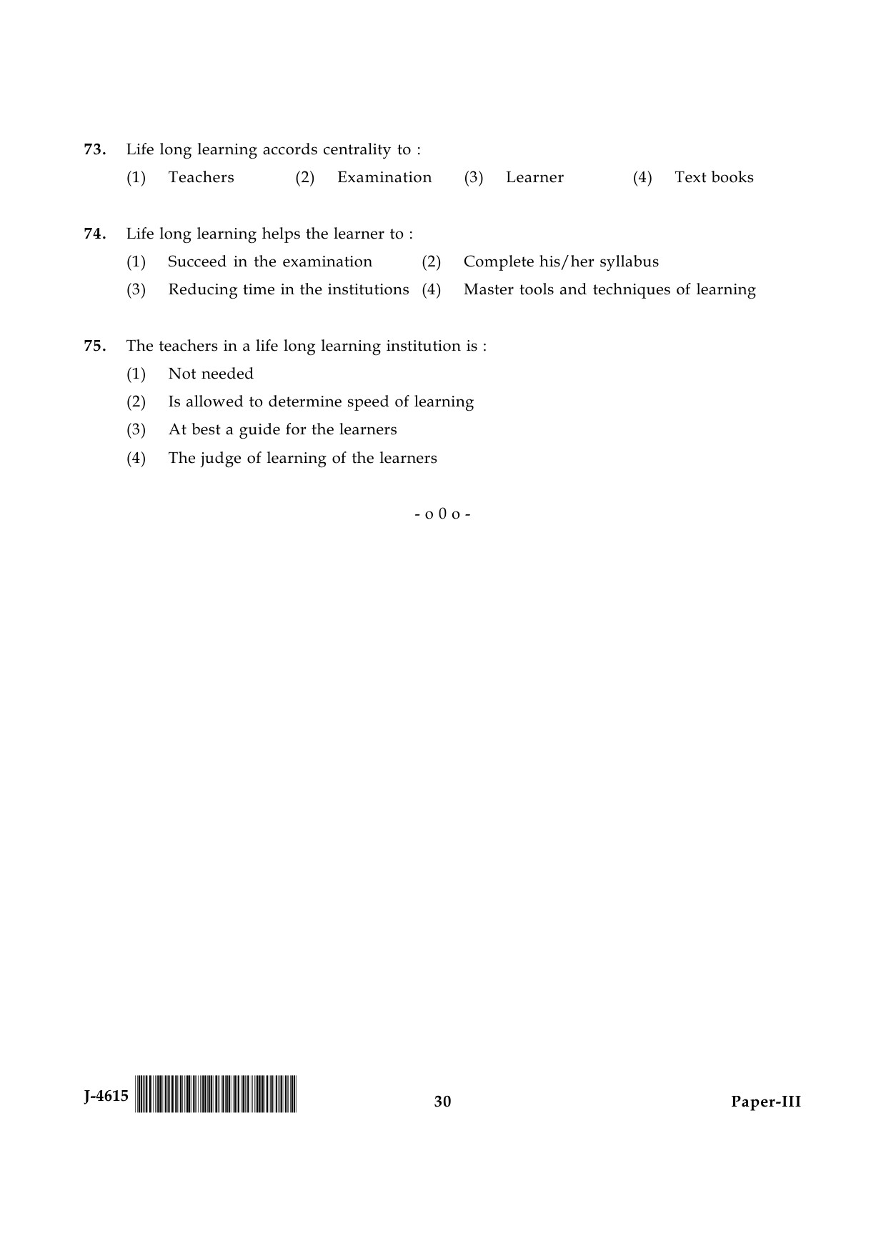 UGC NET Adult Education Question Paper III June 2015 30