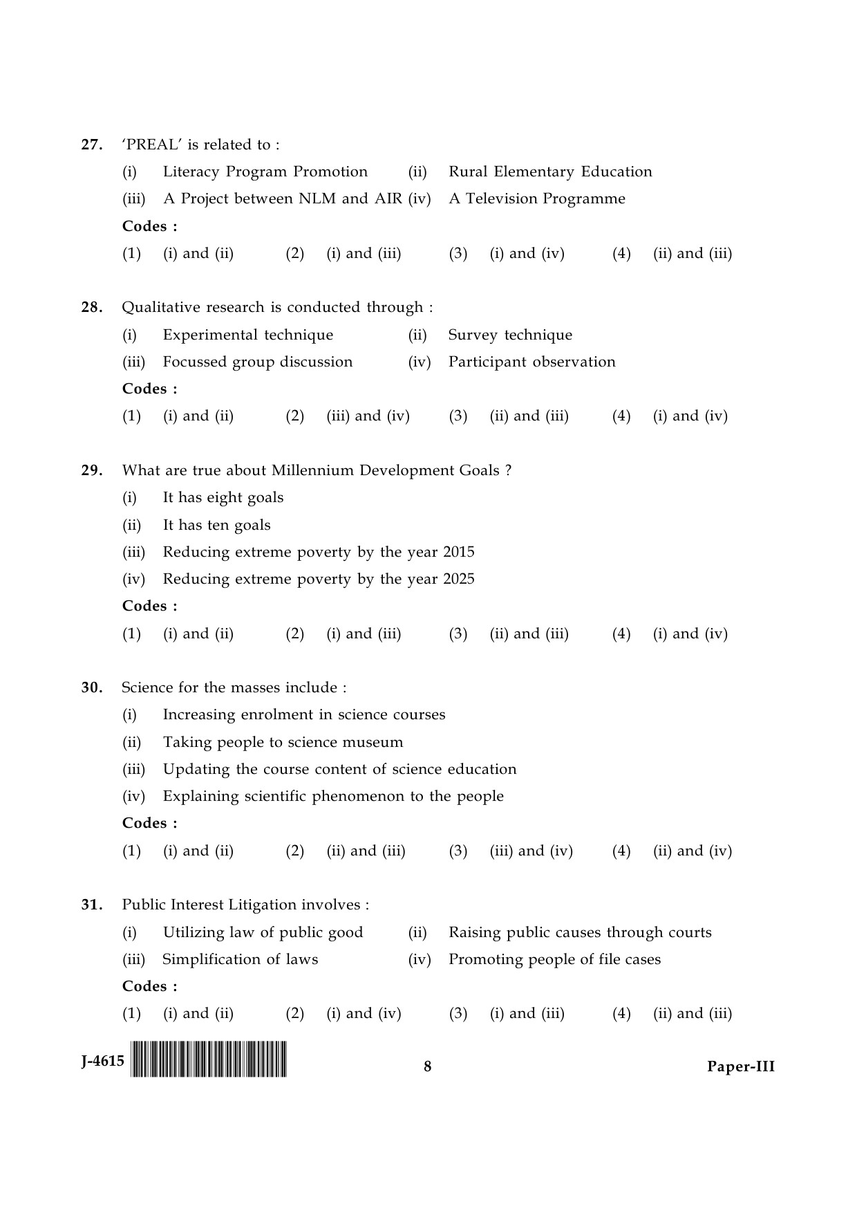 UGC NET Adult Education Question Paper III June 2015 8