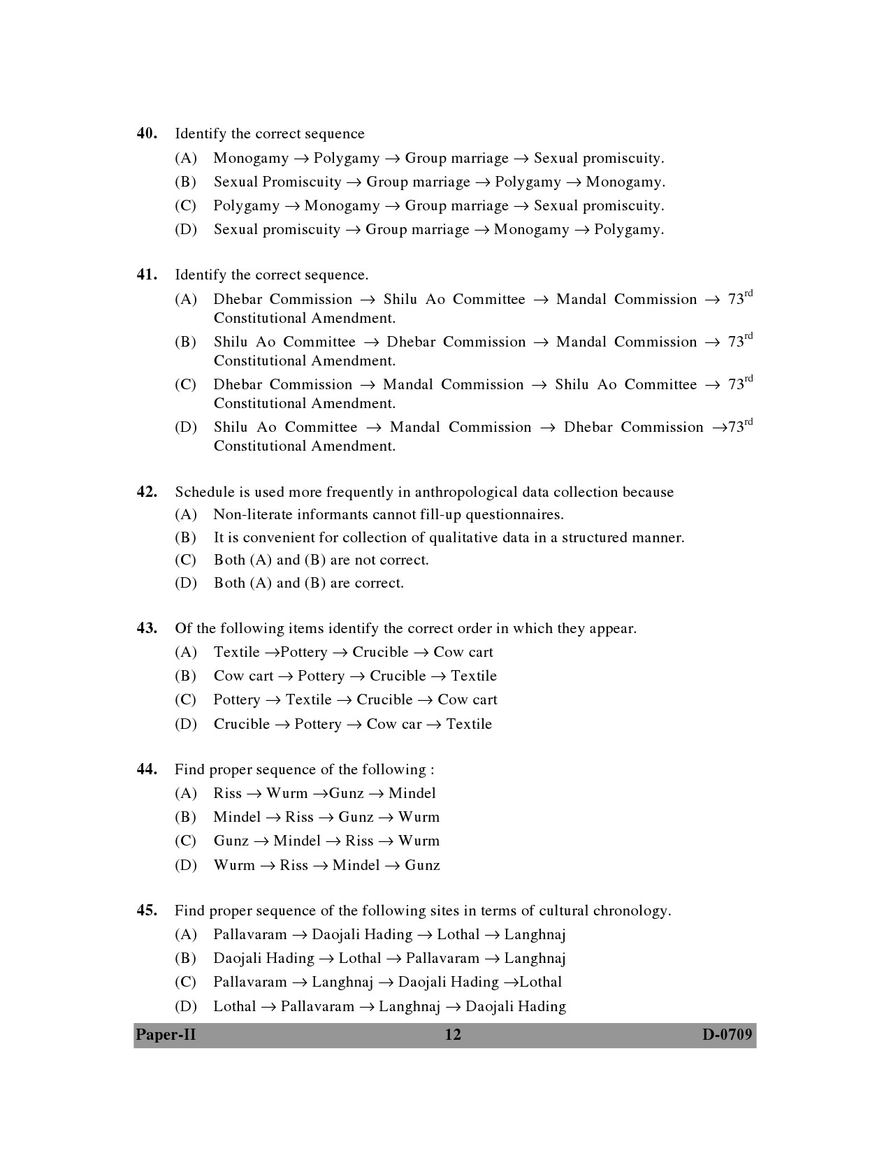 UGC NET Anthropology Question Paper II December 2009 12