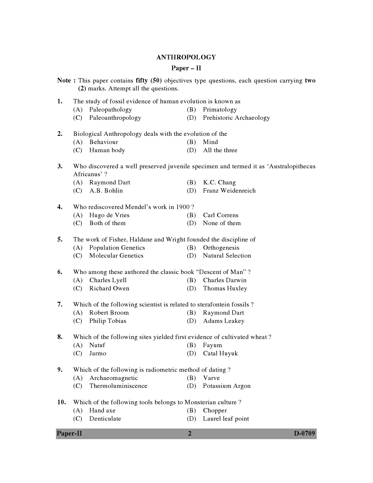 UGC NET Anthropology Question Paper II December 2009 2