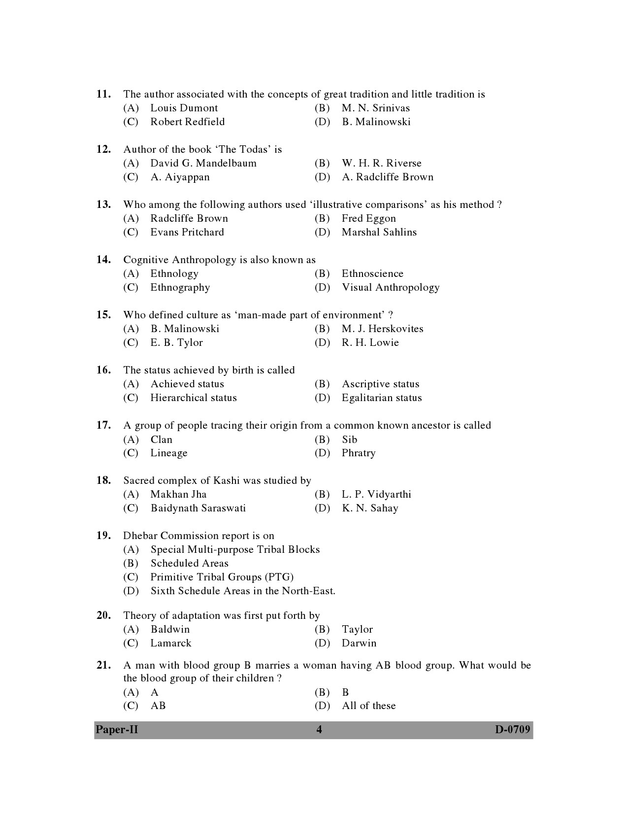 UGC NET Anthropology Question Paper II December 2009 4