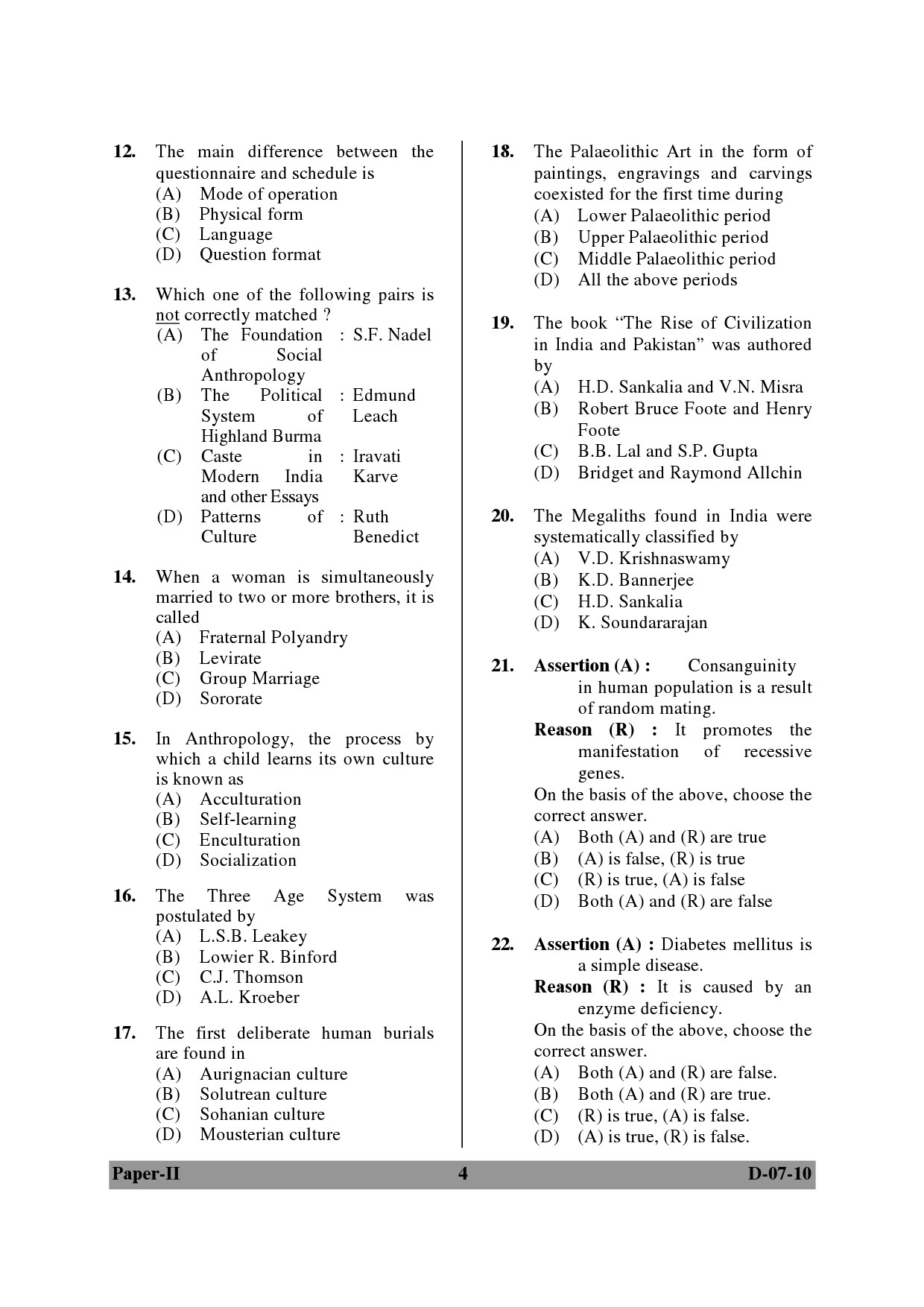 UGC NET Anthropology Question Paper II December 2010 4