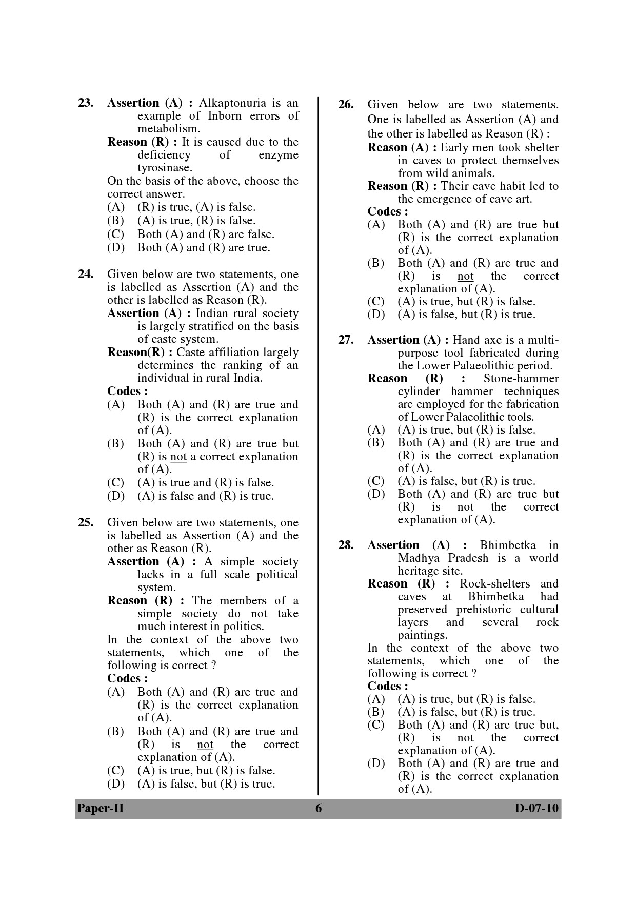 UGC NET Anthropology Question Paper II December 2010 6