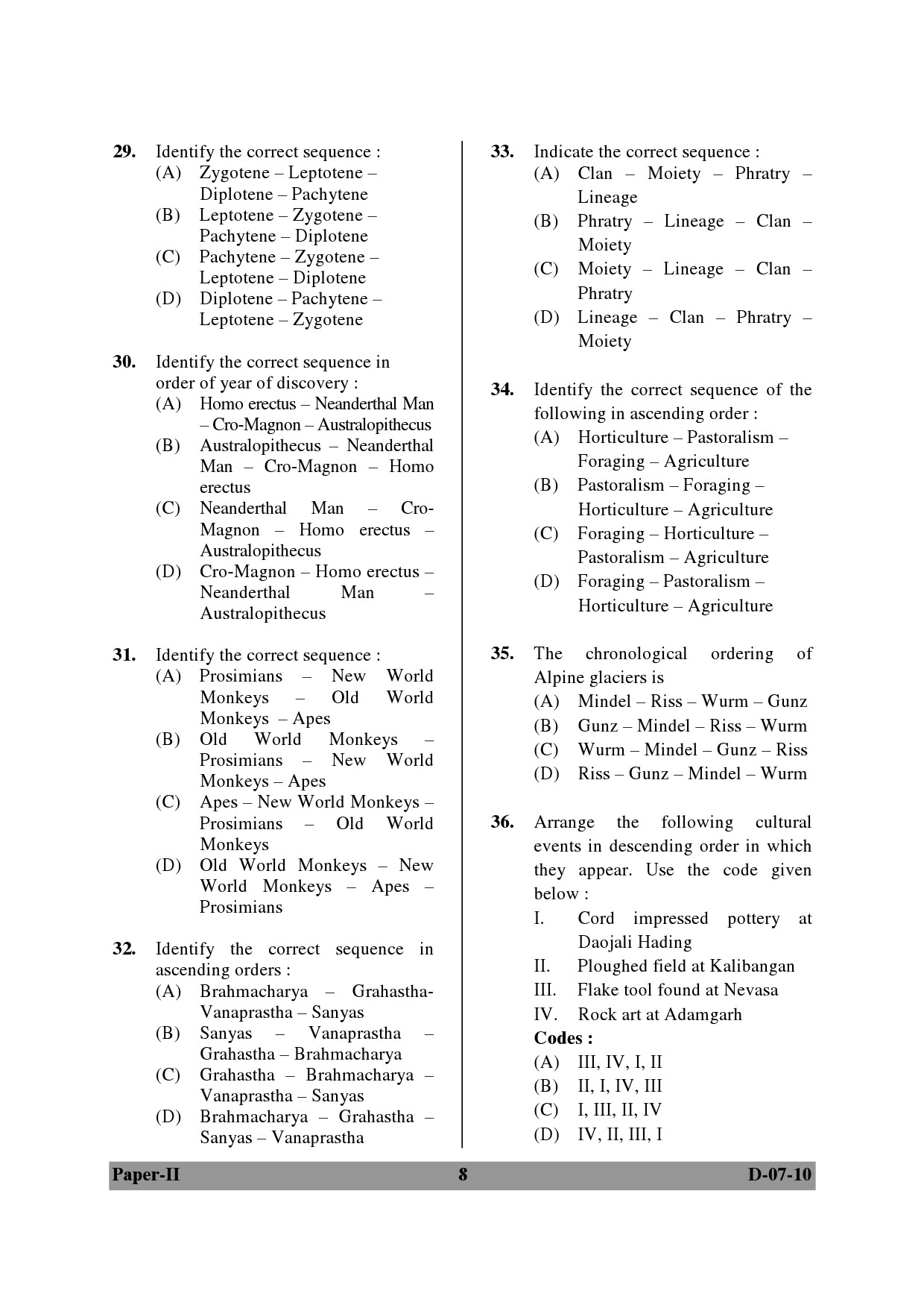 UGC NET Anthropology Question Paper II December 2010 8