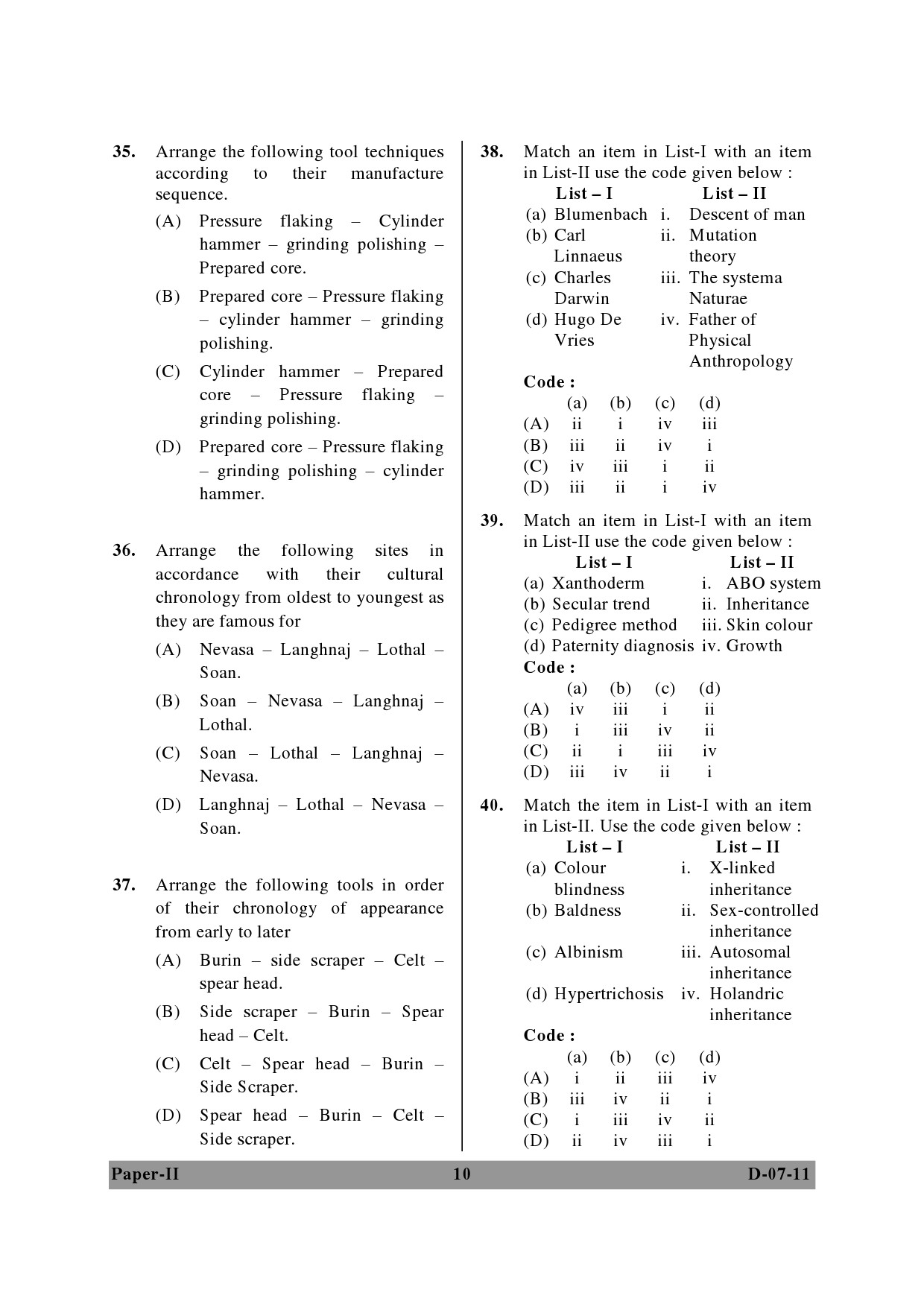 UGC NET Anthropology Question Paper II December 2011 10