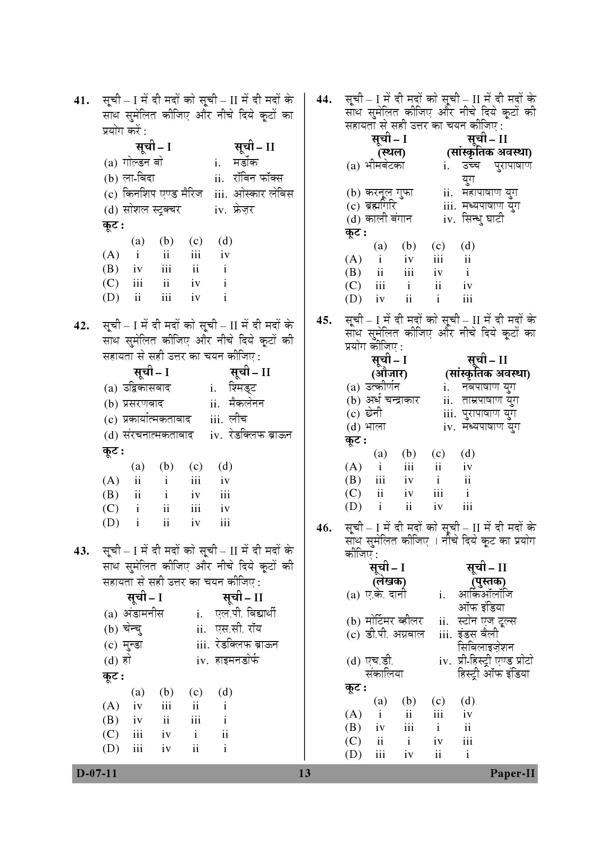 UGC NET Anthropology Question Paper II December 2011 13