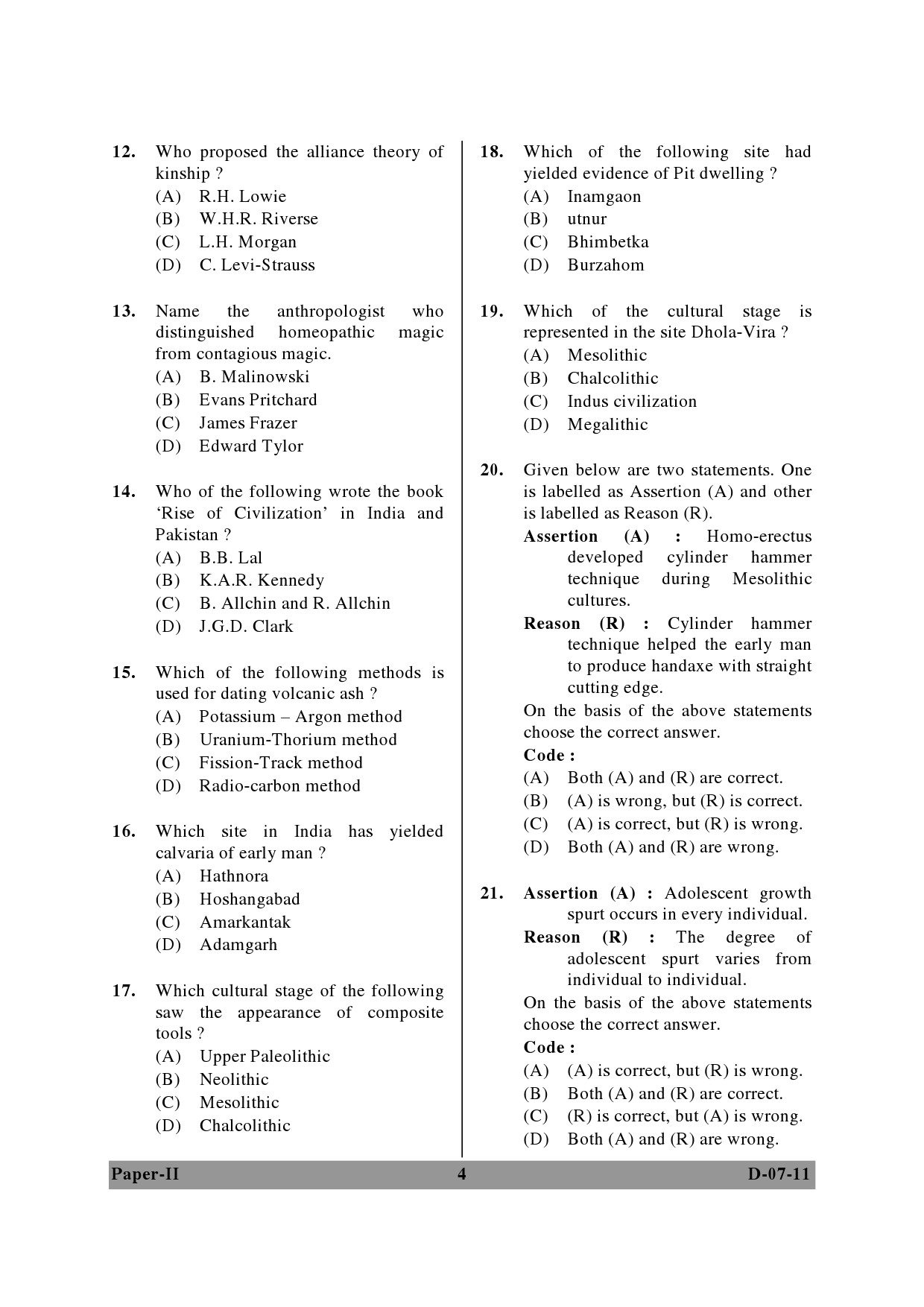 UGC NET Anthropology Question Paper II December 2011 4