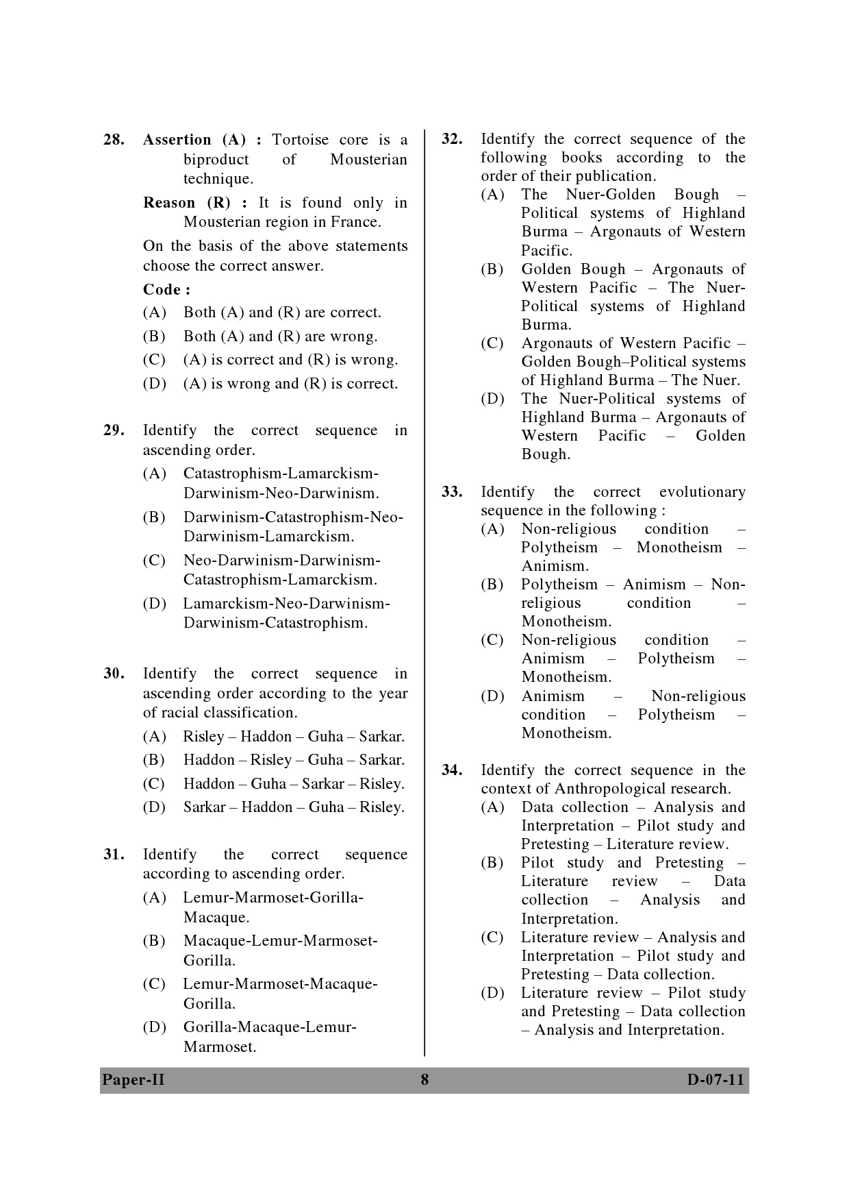 UGC NET Anthropology Question Paper II December 2011 8