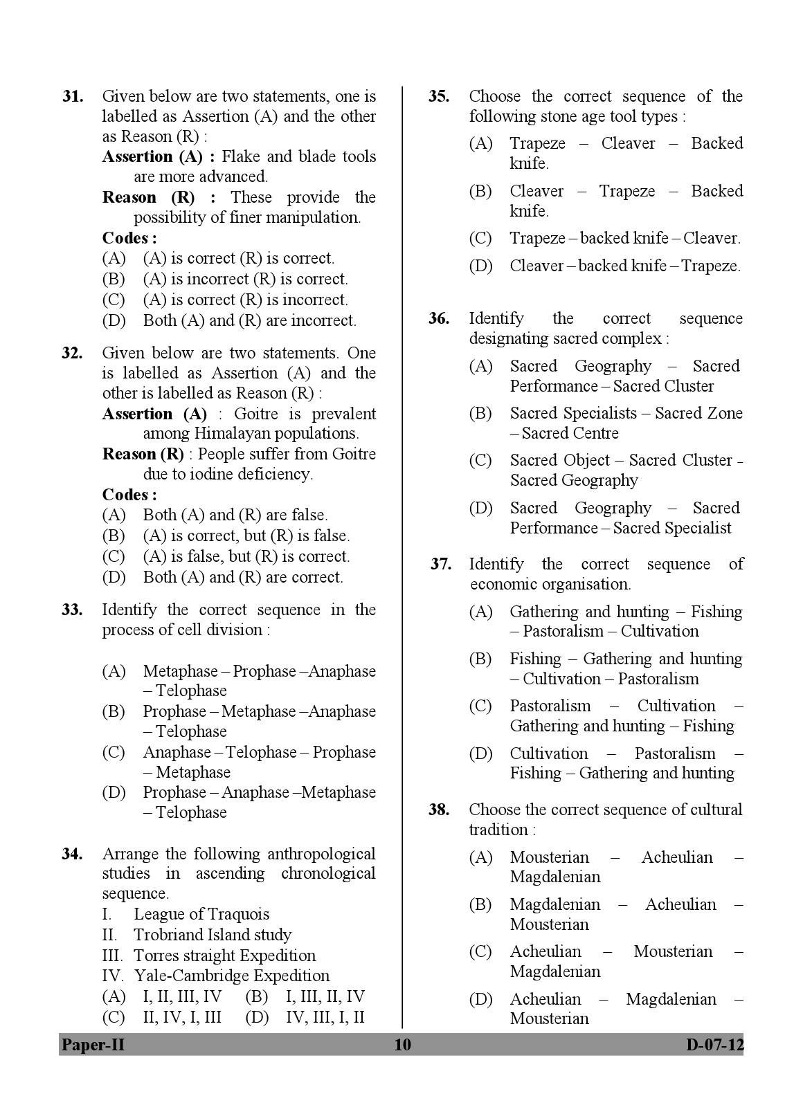 UGC NET Anthropology Question Paper II December 2012 10