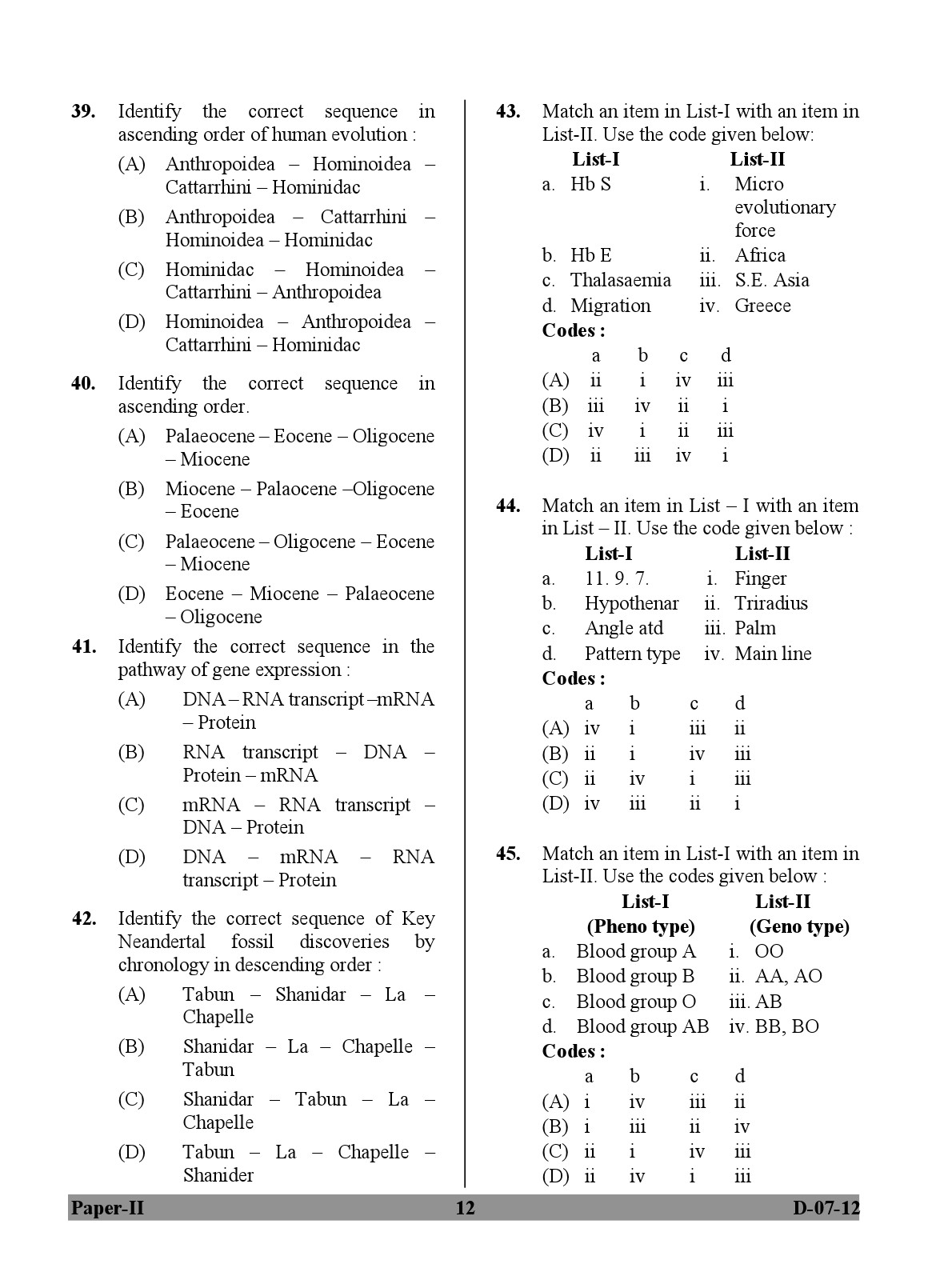 UGC NET Anthropology Question Paper II December 2012 12