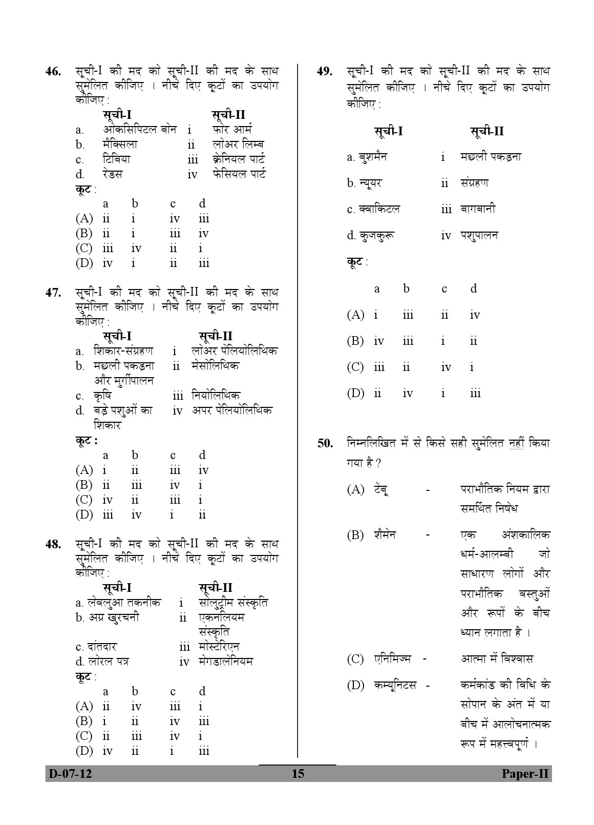 UGC NET Anthropology Question Paper II December 2012 15