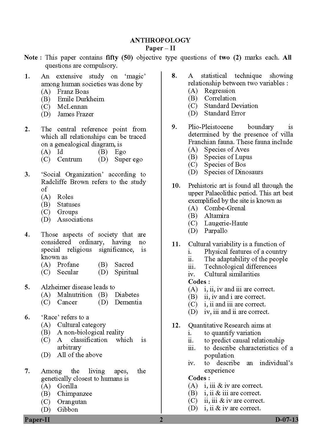 UGC NET Anthropology Question Paper II December 2013 2