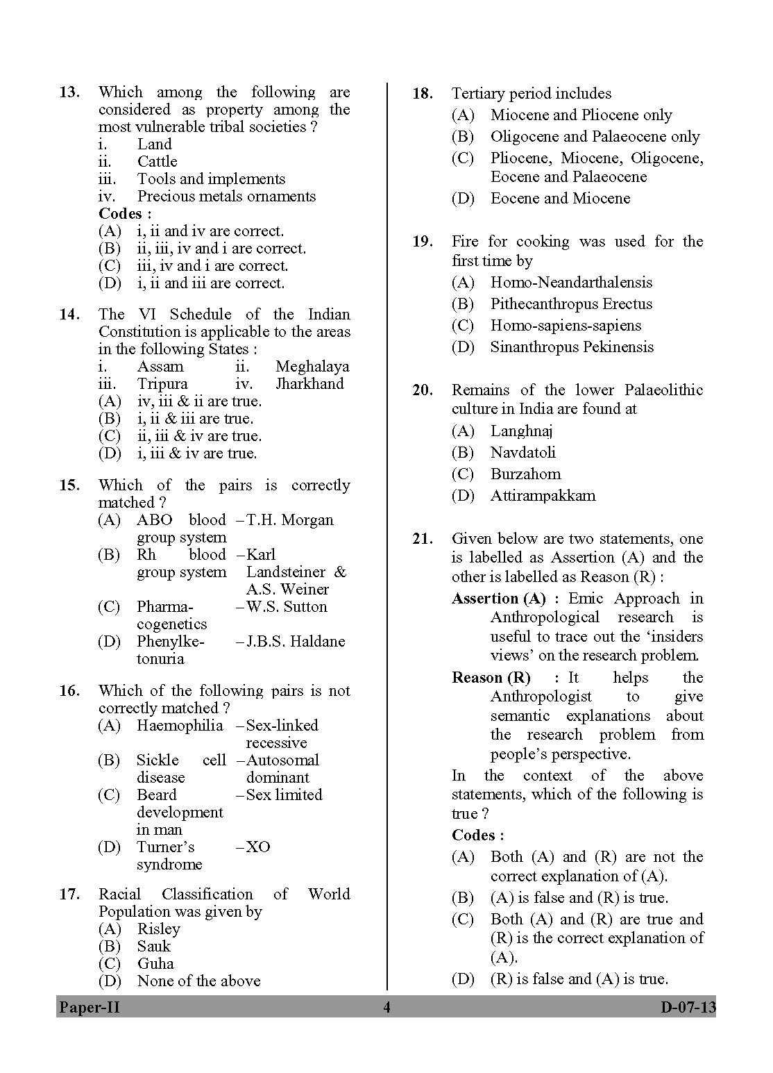 UGC NET Anthropology Question Paper II December 2013 4