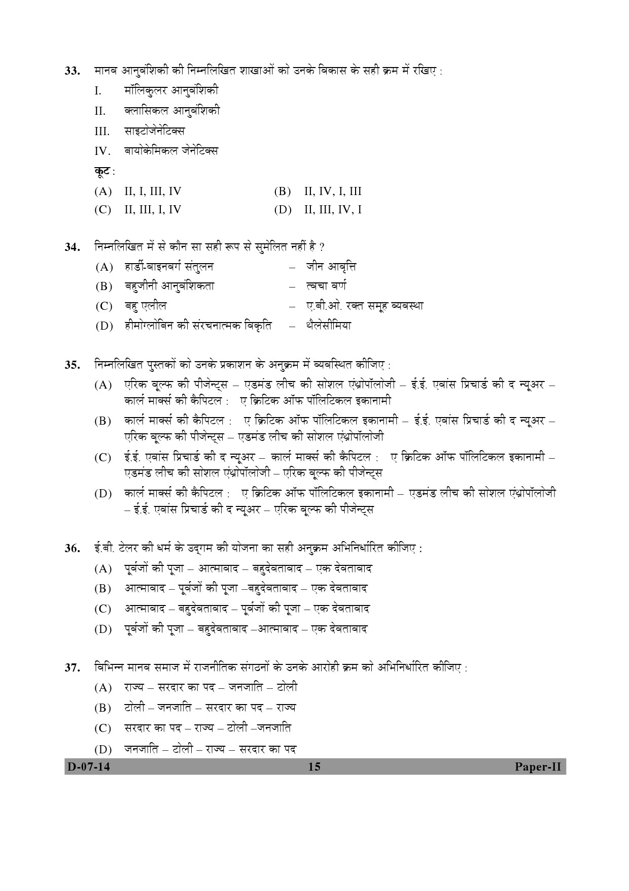 UGC NET Anthropology Question Paper II December 2014 15