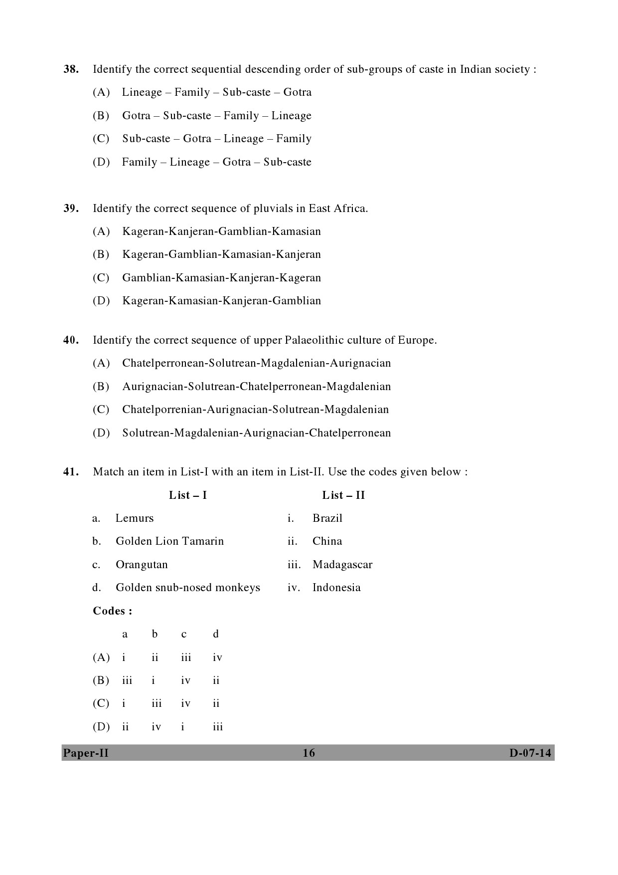 UGC NET Anthropology Question Paper II December 2014 16