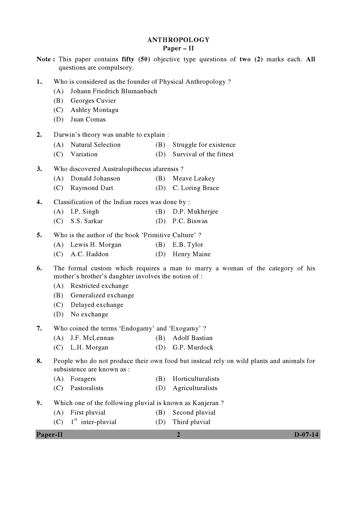 UGC NET Anthropology Question Paper II December 2014 2