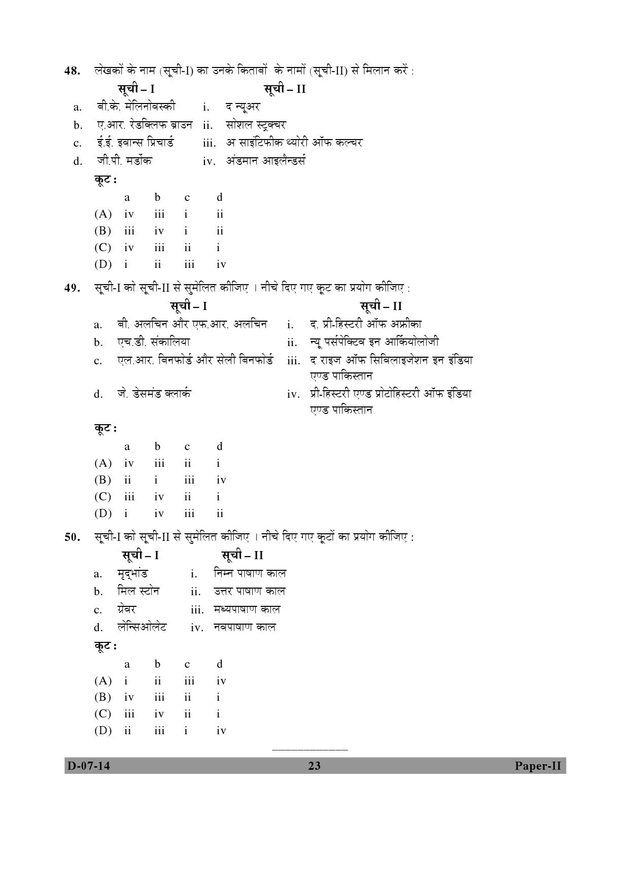 UGC NET Anthropology Question Paper II December 2014 23