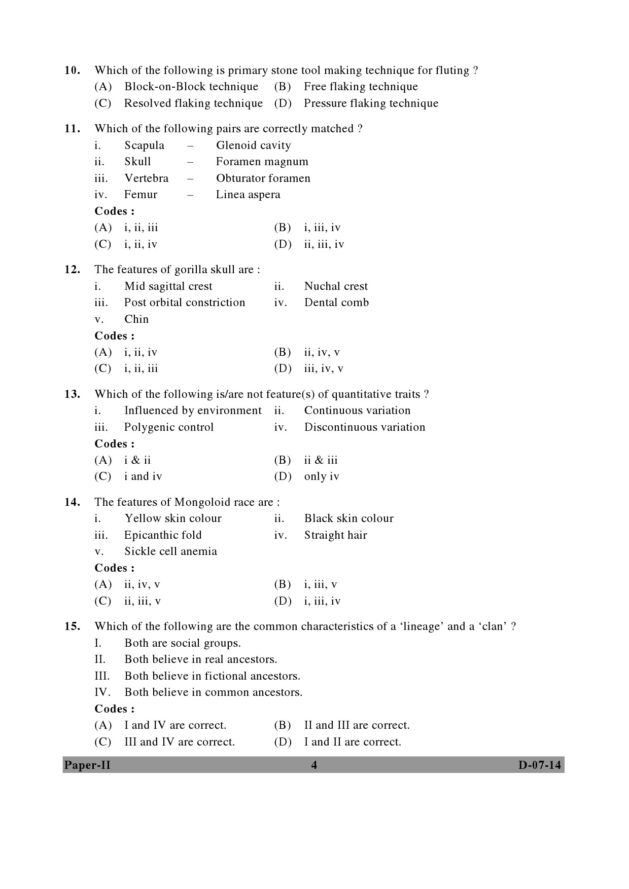 UGC NET Anthropology Question Paper II December 2014 4