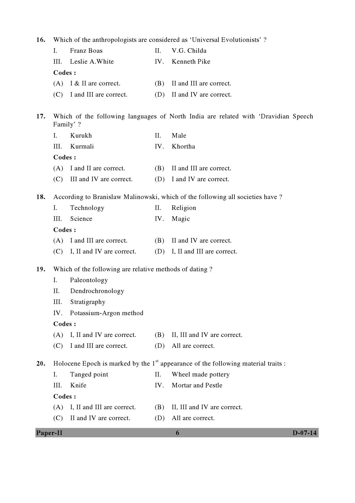 UGC NET Anthropology Question Paper II December 2014 6