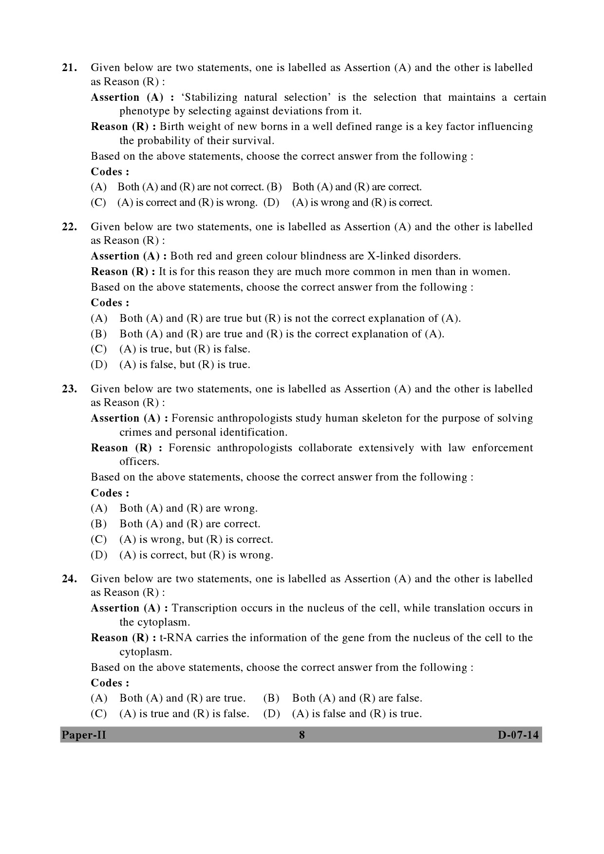 UGC NET Anthropology Question Paper II December 2014 8