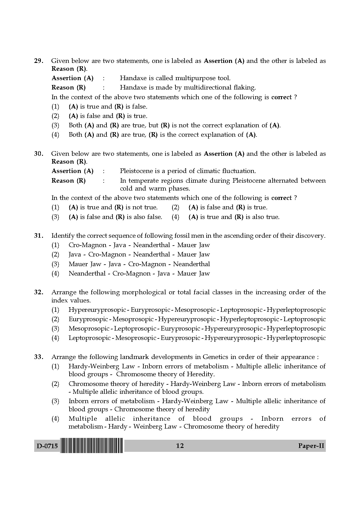 UGC NET Anthropology Question Paper II December 2015 12