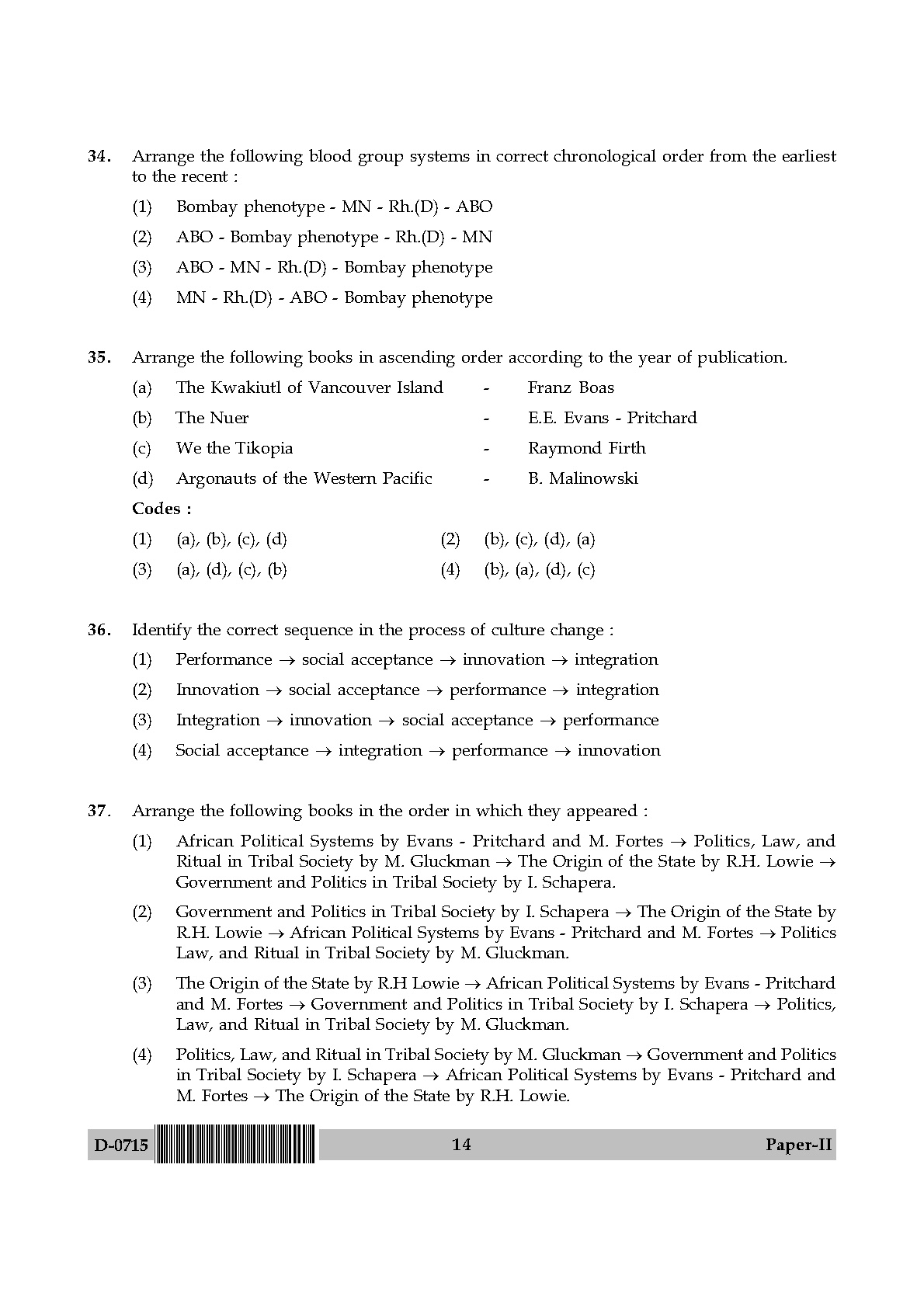 UGC NET Anthropology Question Paper II December 2015 14